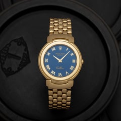 Vintage Rolex Cellini Model 6622 18 Karat Yellow Gold 33mm Rare Blue Dial