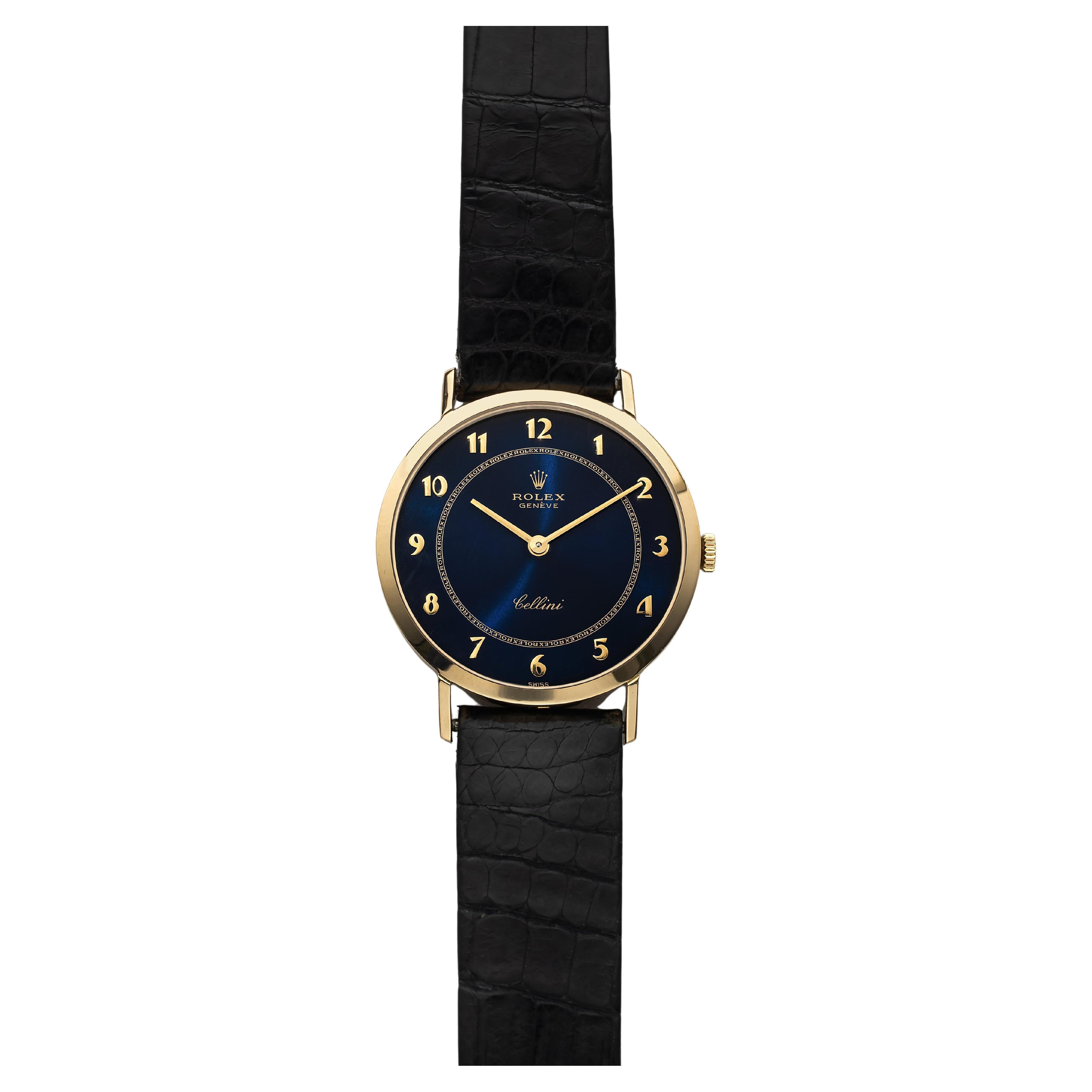 Vintage Rolex Cellini Ref 5112 90s Manual Wind Blue Boiler Gage Dial 33mm Case. For Sale