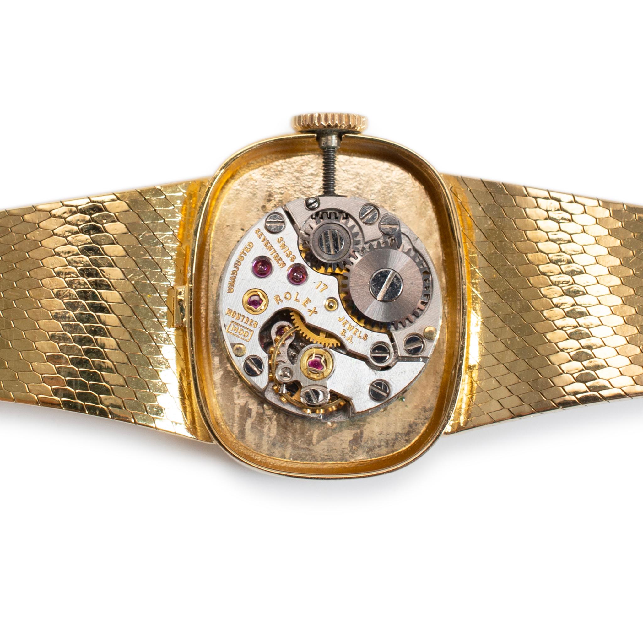 Vintage Rolex Cushion 21MM Kaliber 1400 14K Gelbgold Handaufzugsuhr im Angebot 2