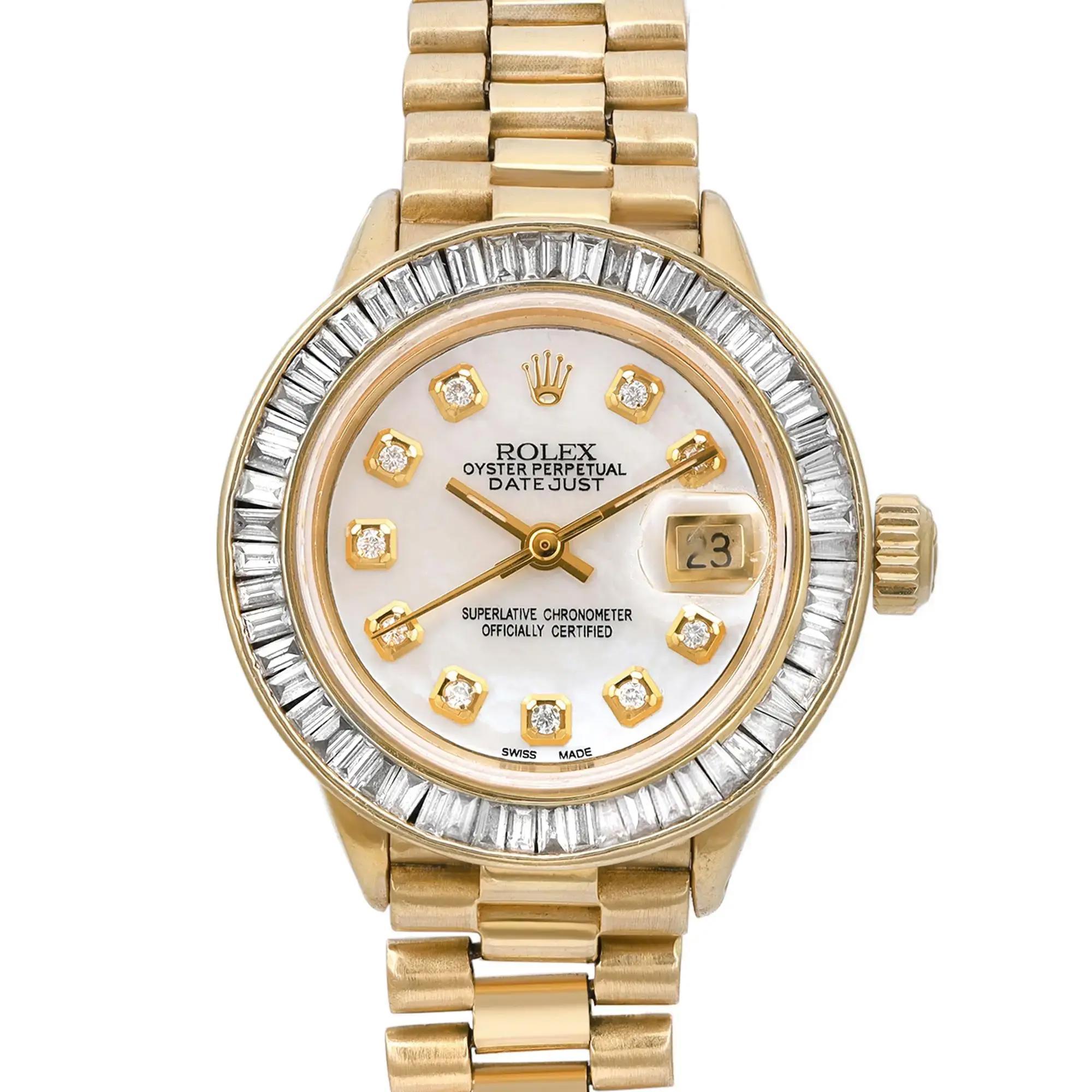 Pre-owned. Custom diamond dial and bezel. Produced in 1972. The watch shows signs of wear or scratches due to aging.

