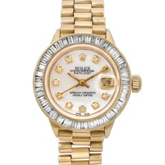 Vintage Rolex Date 26mm 18k Yellow Gold Custom Bezel MOP Dial Watch 6917