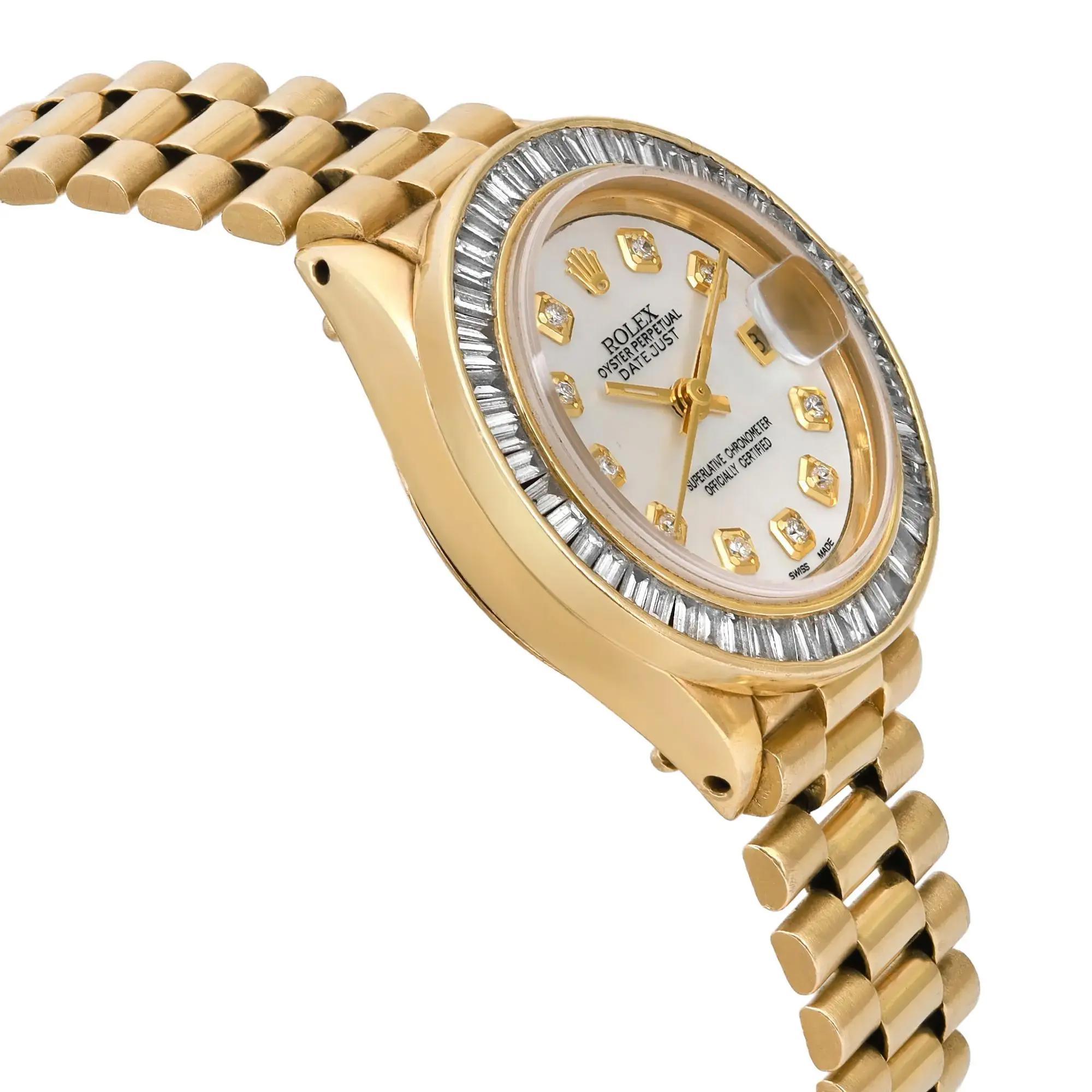 Women's Vintage Rolex Date 26mm 18k Yellow Gold Custom Bezel MOP Dial Watch 6917
