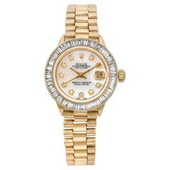 Vintage Rolex Date 26mm 18k Yellow Gold Custom Bezel MOP Dial Watch 6917