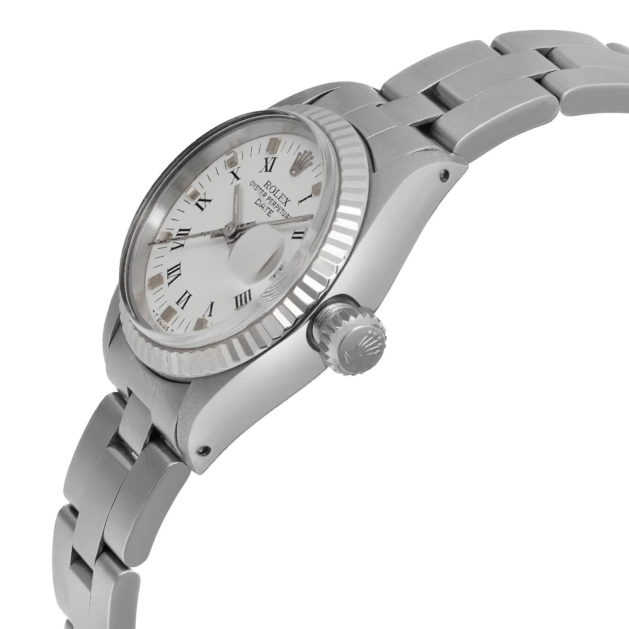 Women's Vintage Rolex Date 26mm White Gold Steel White Dial Ladies Automatic Watch 6917