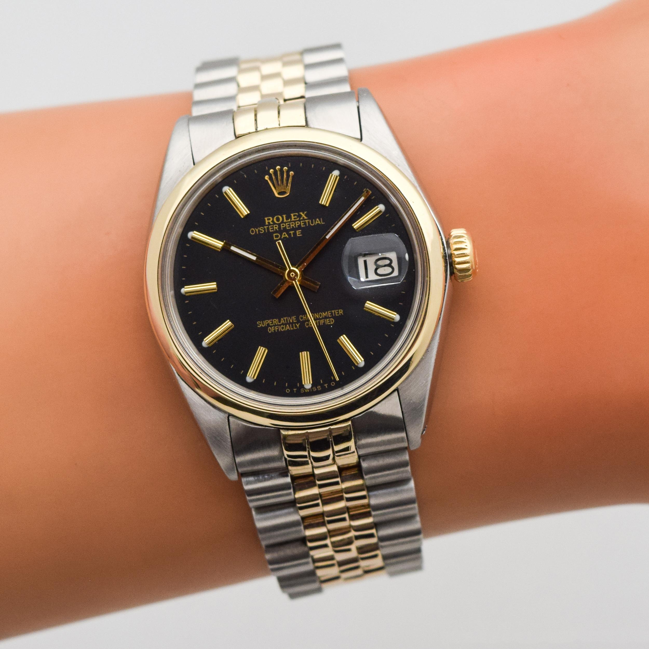 Vintage Rolex Date Automatic Reference 1500 Two-Tone Watch, 1969 For Sale 2
