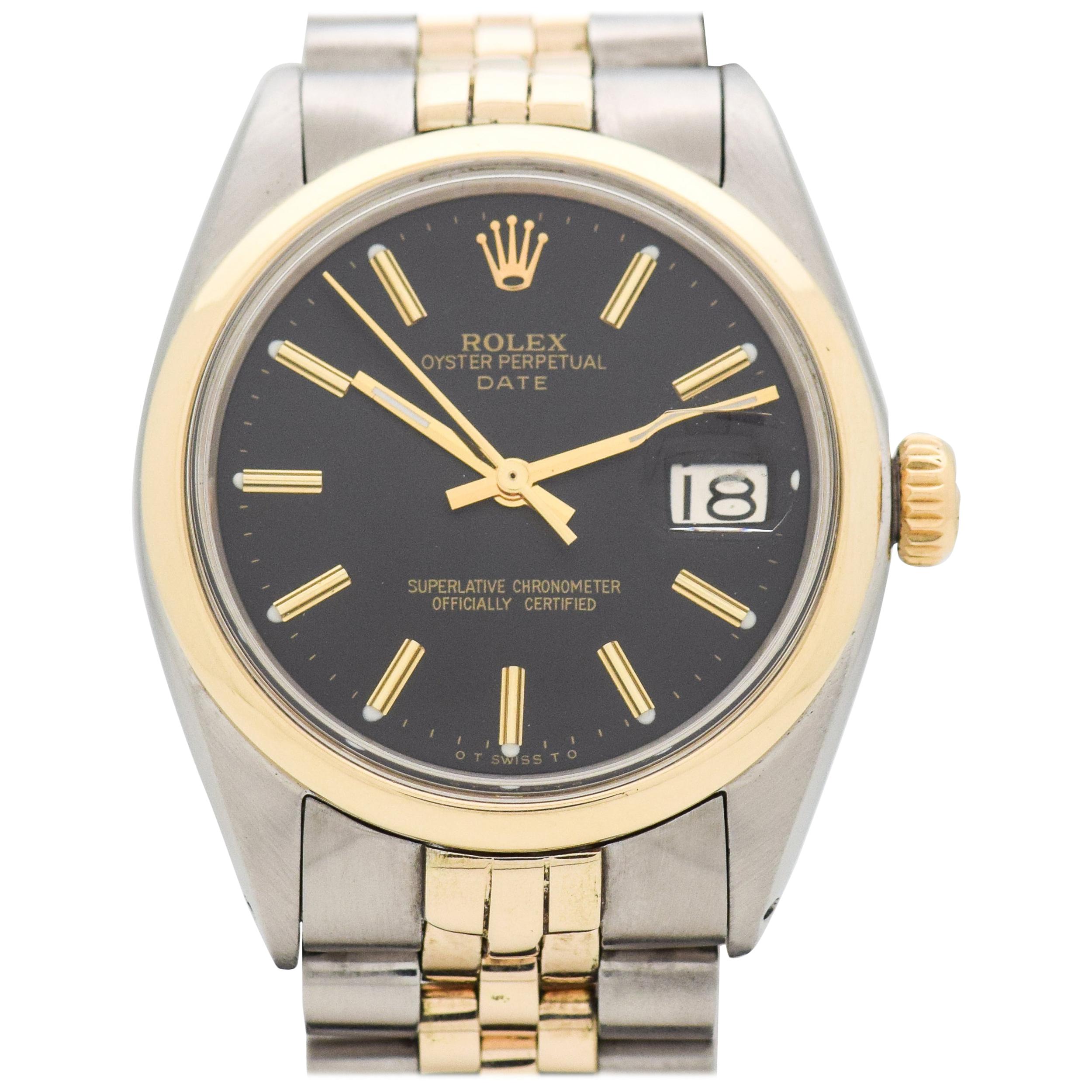 Vintage Rolex Date Automatic Reference 1500 Two-Tone Watch, 1969 For Sale