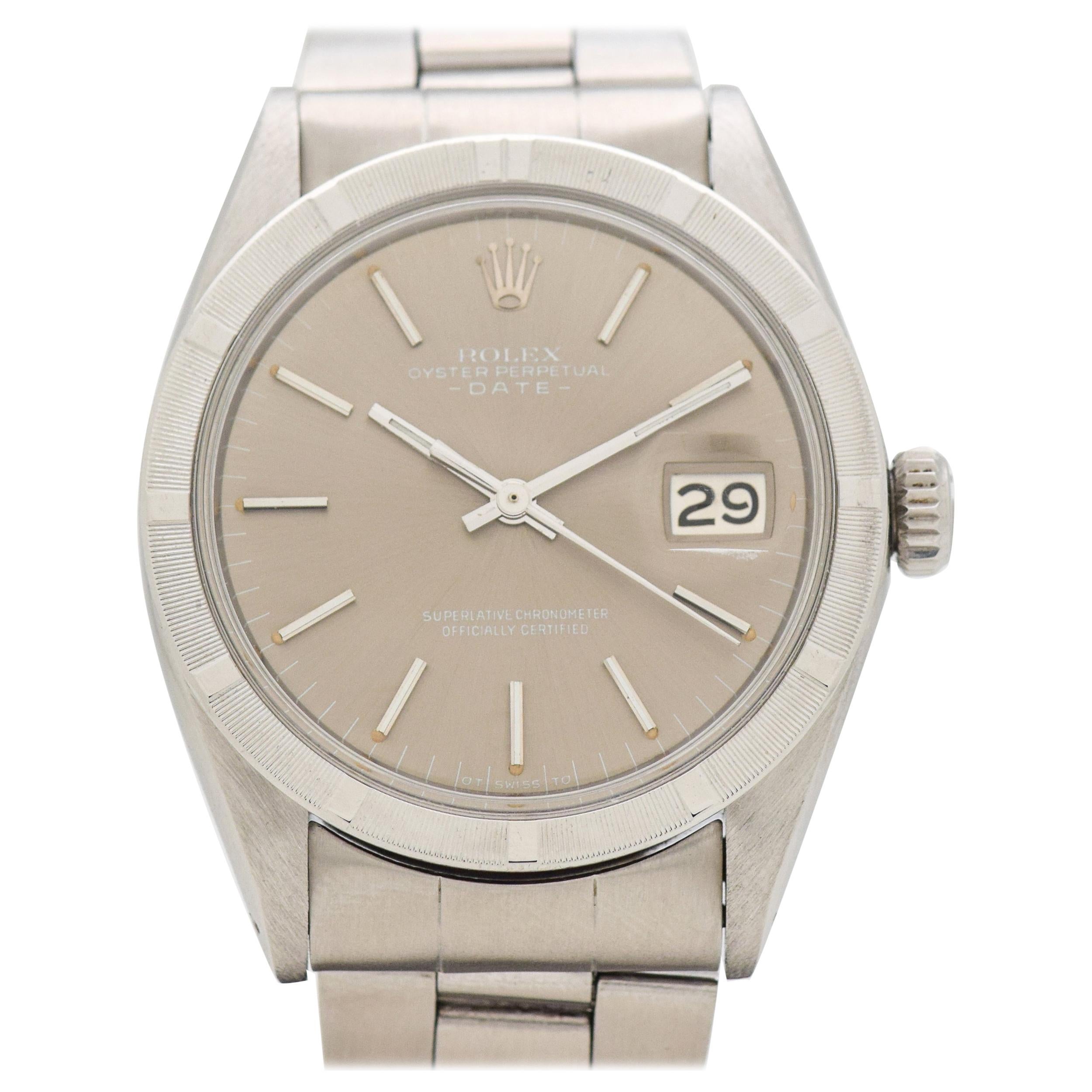 Vintage Rolex Date Automatic Stainless Steel Watch with Grey Dial, 1971 For Sale