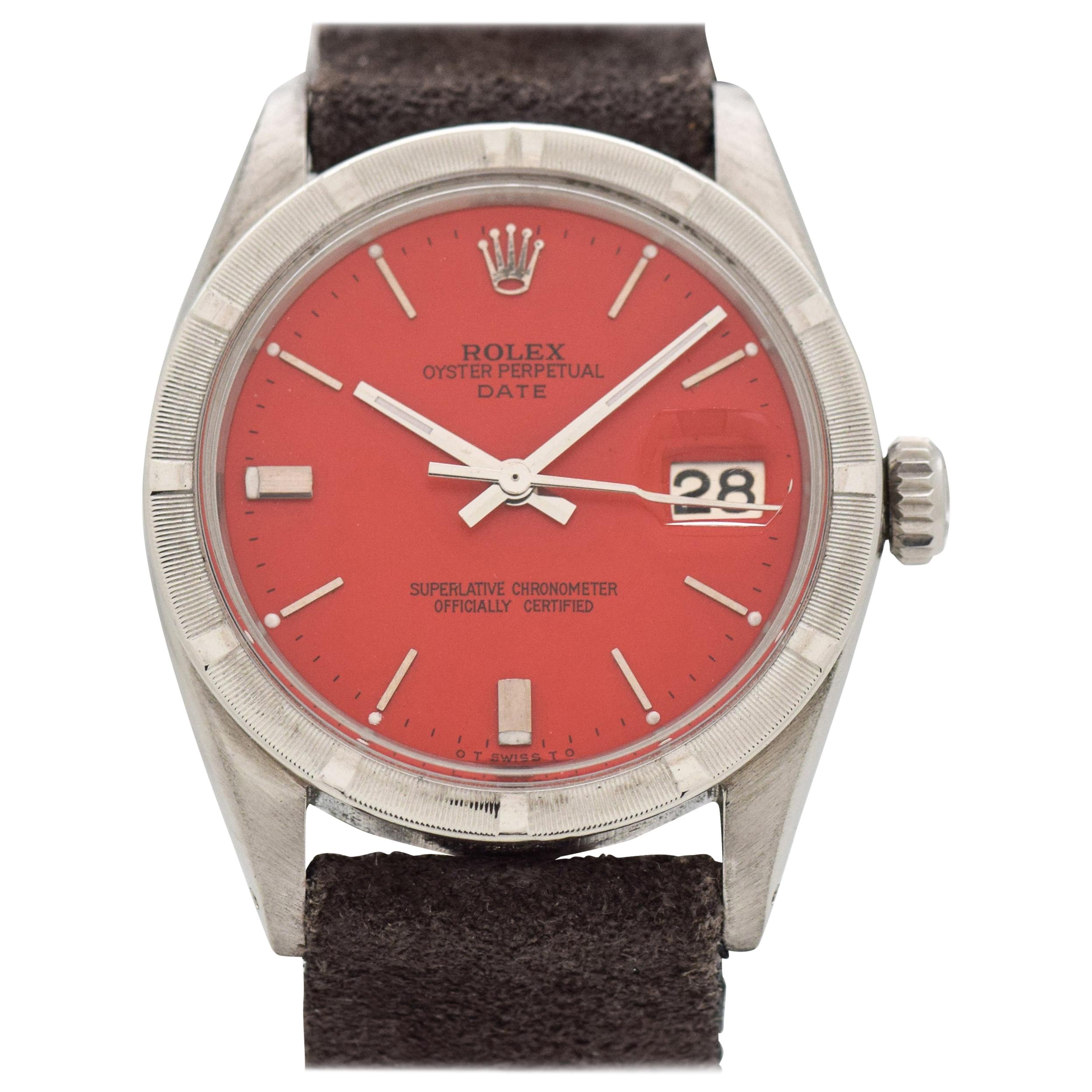 Vintage Rolex Date Automatic Watch with Custom Red Dial, 1964