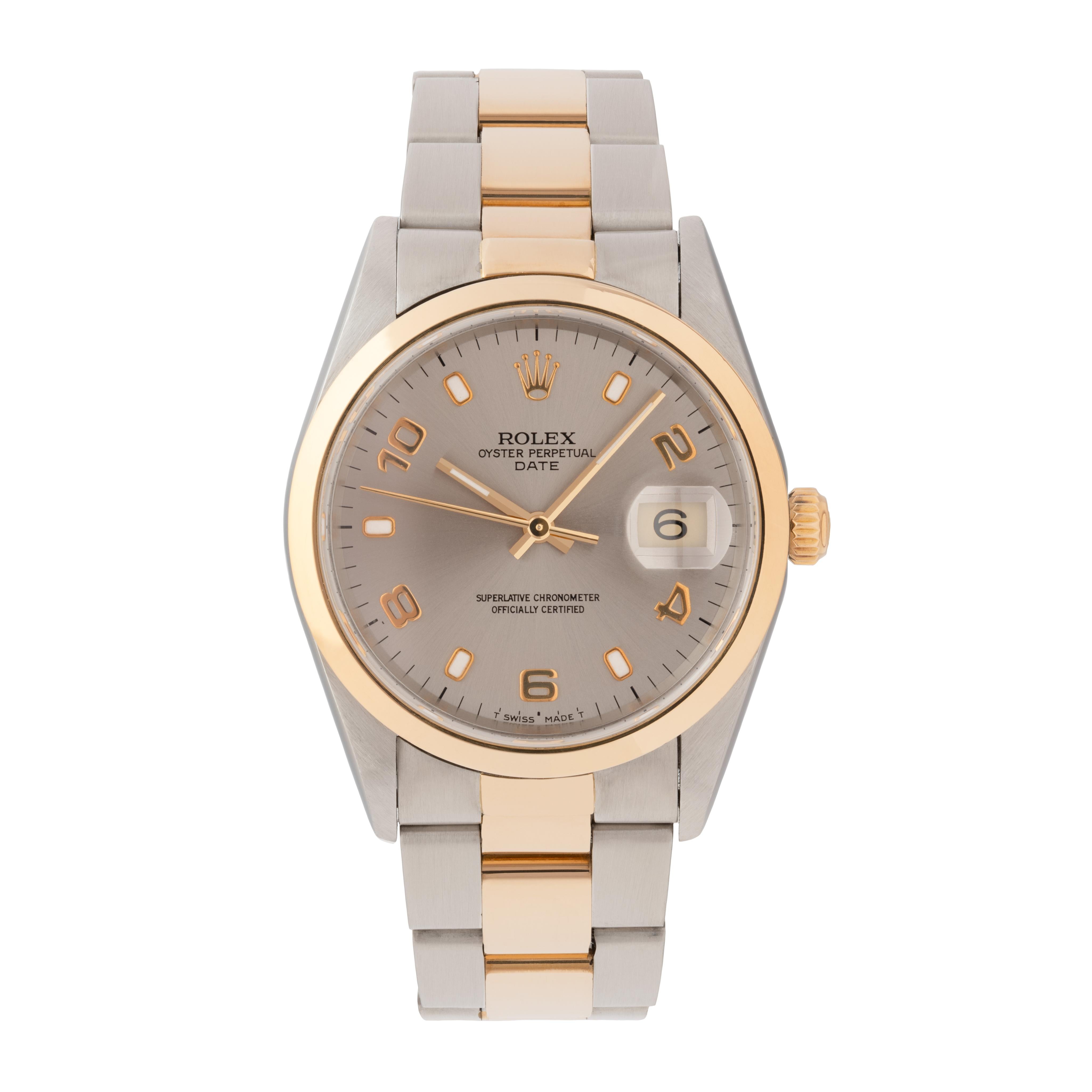 Modern Vintage Rolex Date Model 15203 Stainless Steel and 18 Karat Yellow Gold Watch