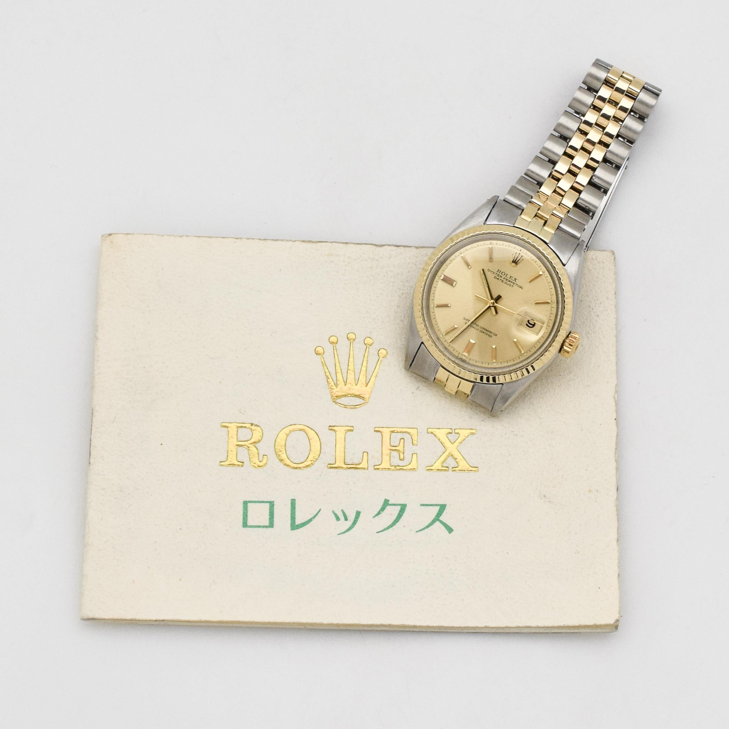 Vintage Rolex Datejust 14 Karat Yellow Gold and Stainless Steel Watch, 1971 6