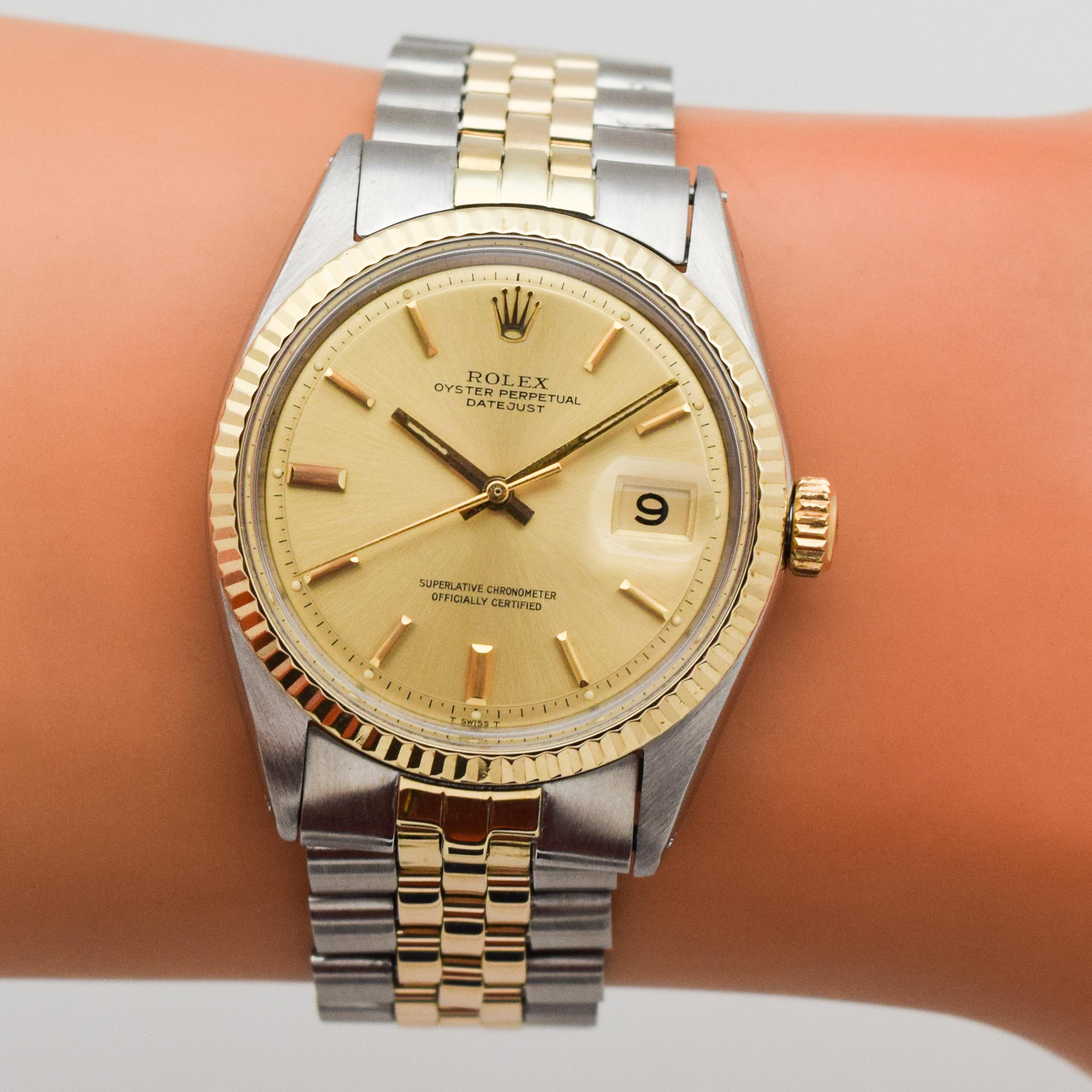 Vintage Rolex Datejust 14 Karat Yellow Gold and Stainless Steel Watch, 1971 5