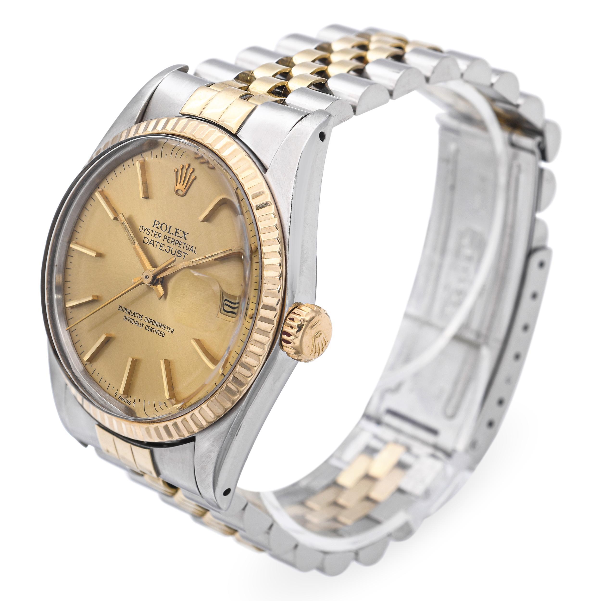 Un clásico atemporal de una de las colecciones más icónicas de la relojería, este Rolex Datejust Ref. 16013 combina el encanto vintage con una elegancia perdurable. Fabricado en acero inoxidable y oro amarillo de 14 quilates, este reloj bicolor