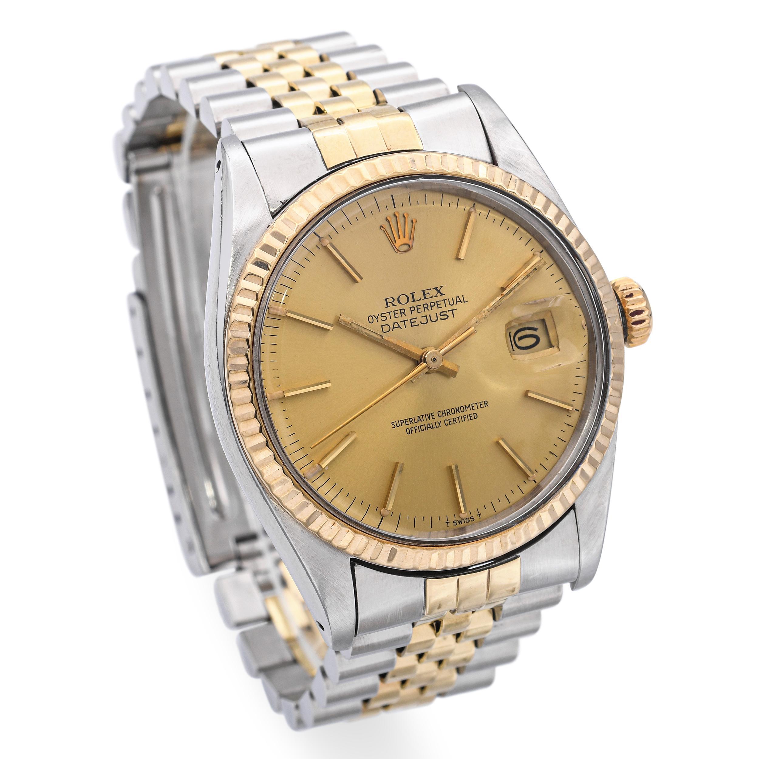 Reloj automático de caballero Rolex Datejust 16013 Vintage de acero dorado de 14 quilates en dos tonos en Bueno estado para la venta en New York, NY