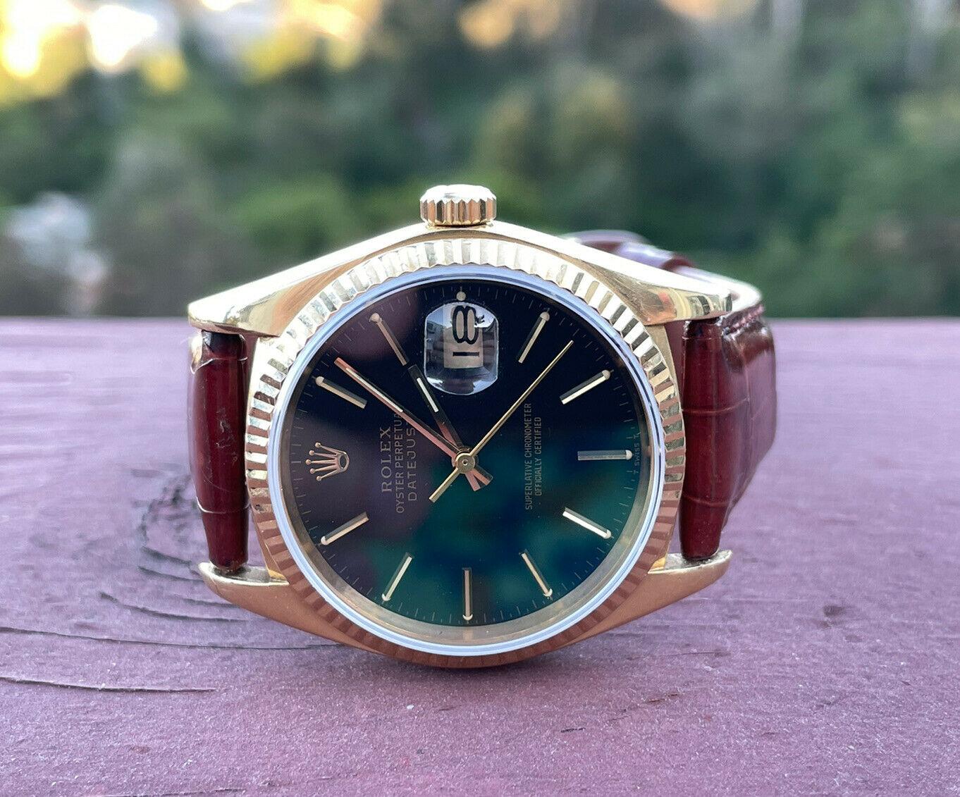 Vintage Rolex Datejust 16018 Black Dial 18k Gold, Circa 1979 In Good Condition In Beverly Hills, CA