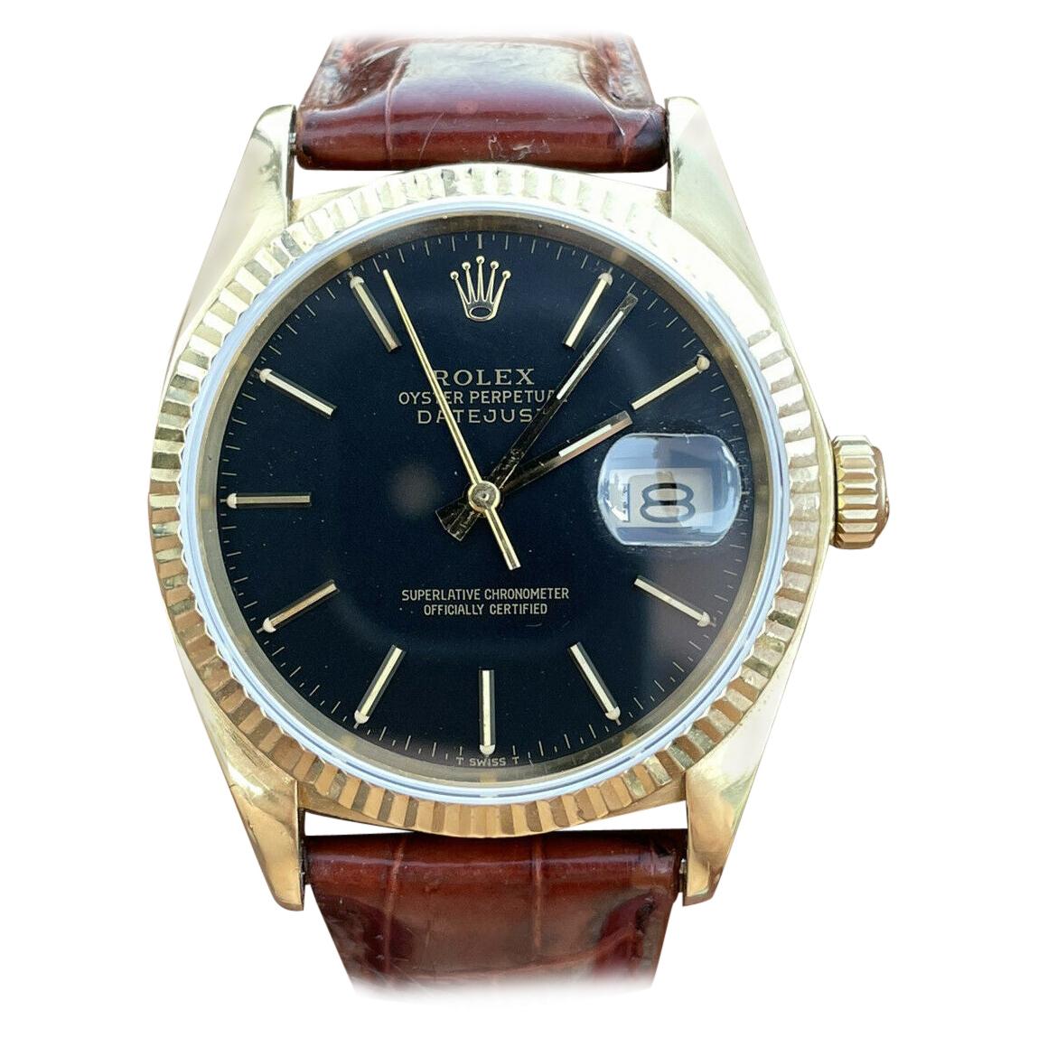 Vintage Rolex Datejust 16018 Black Dial 18k Gold, Circa 1979