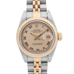 Vintage Rolex Datejust No Holes 18K Gold Steel Champagne Dial Watch 69173
