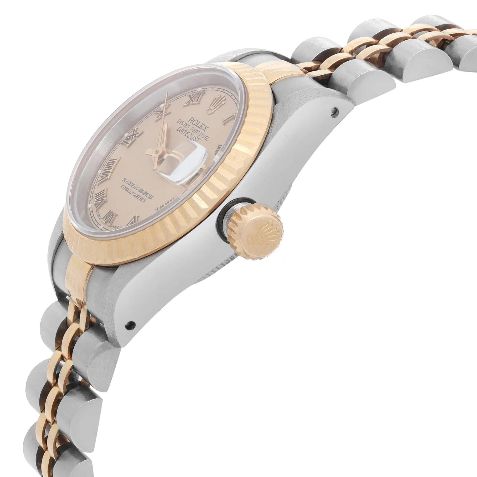 Rolex Datejust No Holes 18K Gold Stahl-Champagner-Zifferblatt 69173 im Zustand „Hervorragend“ in New York, NY