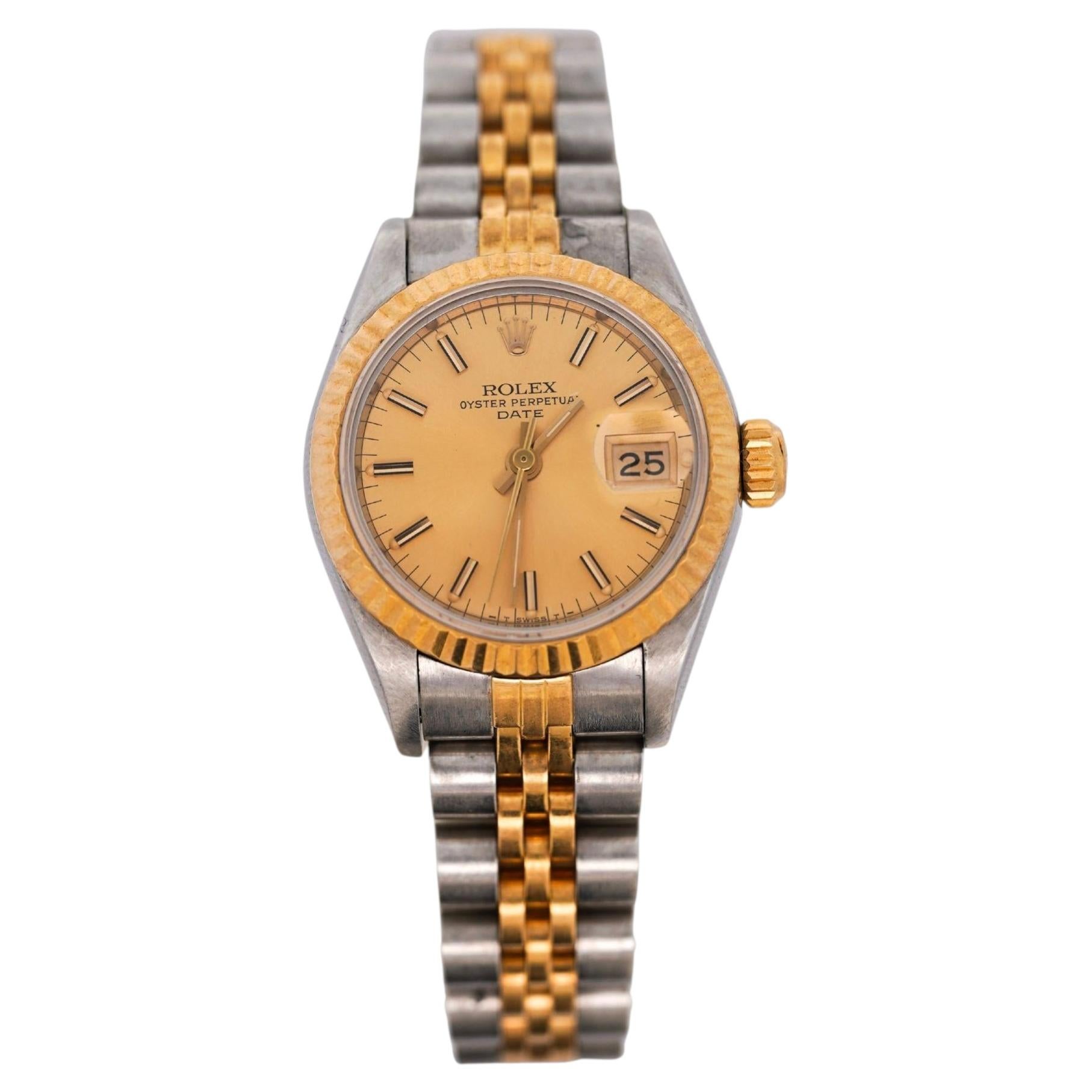 Vintage Rolex Datejust 26mm Two Tone 18K Gold Steel Fluted Bezel Jubilee Watch For Sale