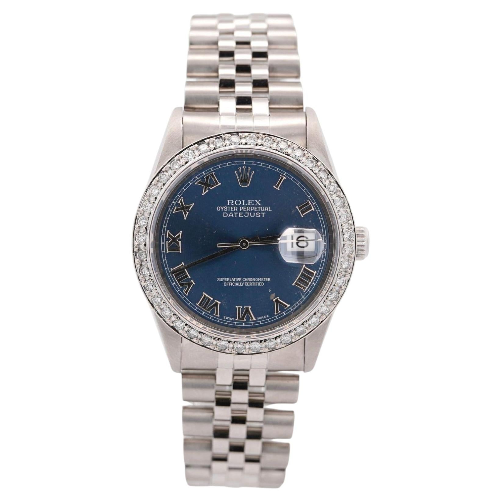Reloj Vintage Rolex Datejust 36mm Esfera Azul Bisel Diamante en venta