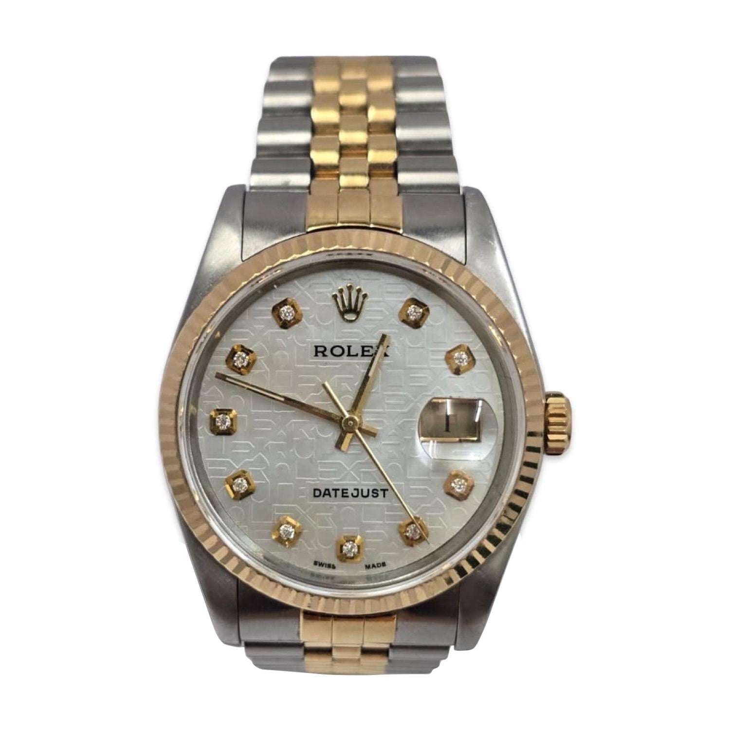 Rolex Datejust 36 mm d
epoca in acciaio e oro, quadrante bianco con diamanti Jubilee in vendita