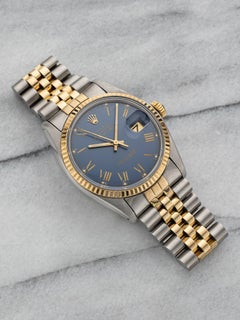 Vintage Rolex Datejust 80s Ref 16013 Automatic Gold Two Tone Blue Buckley Dial 3