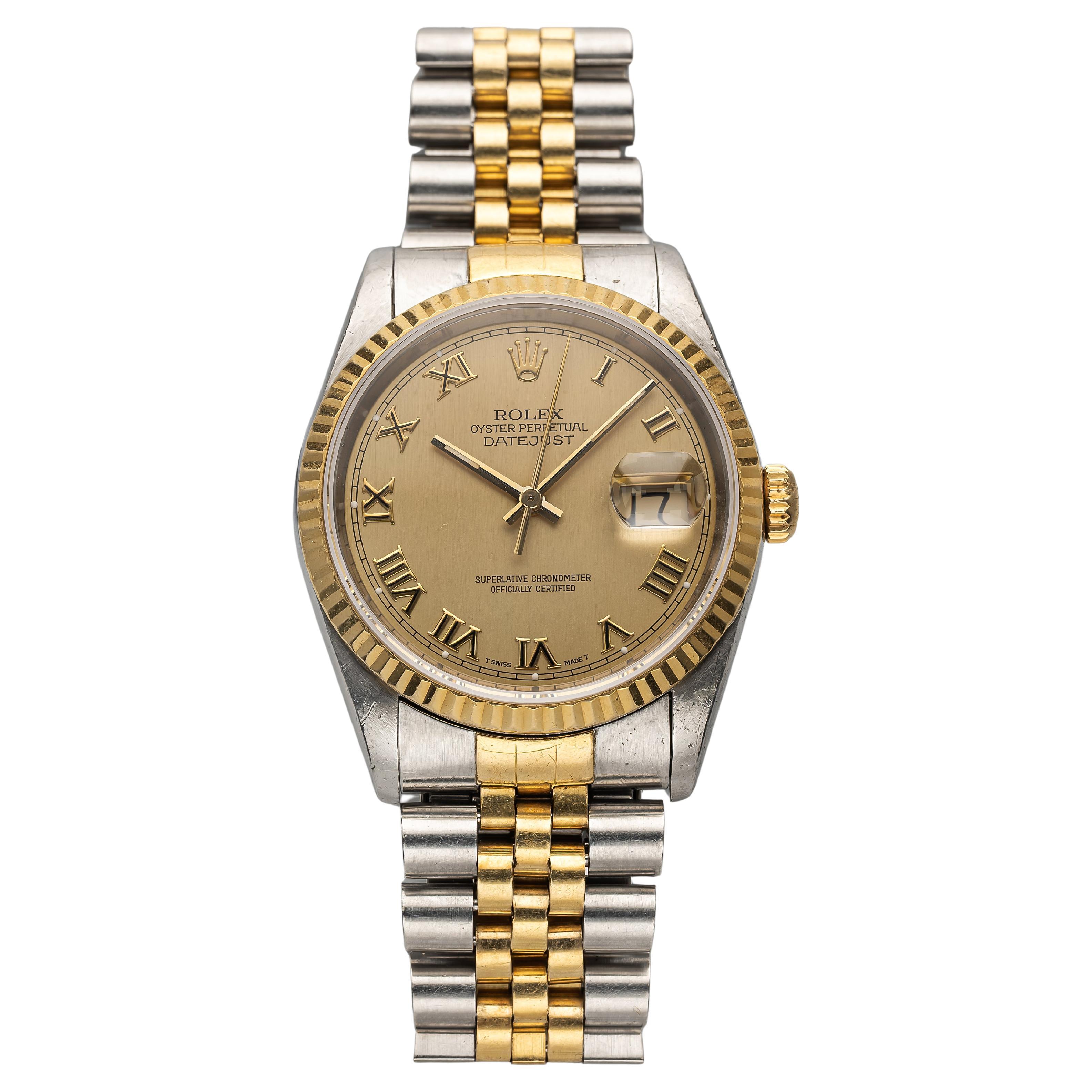 Vintage Rolex Datejust 80s Ref 16233 Automatic Gold Two Tone Champagne