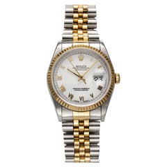Vintage Rolex Datejust 80s Ref 16233 Automatic Gold Two Tone White Roman Numeral
