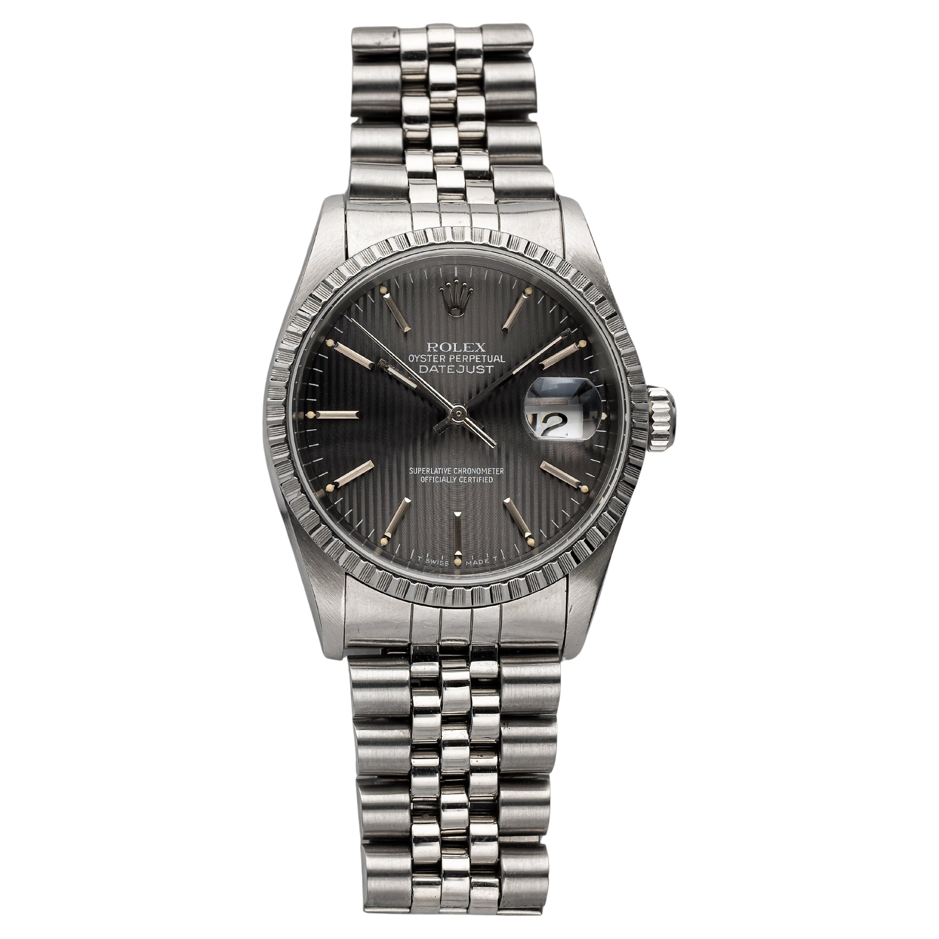 Vintage Rolex Datejust 90s Ref 16220 Grey Tapestry Dial Quickset Date 36mm. en venta