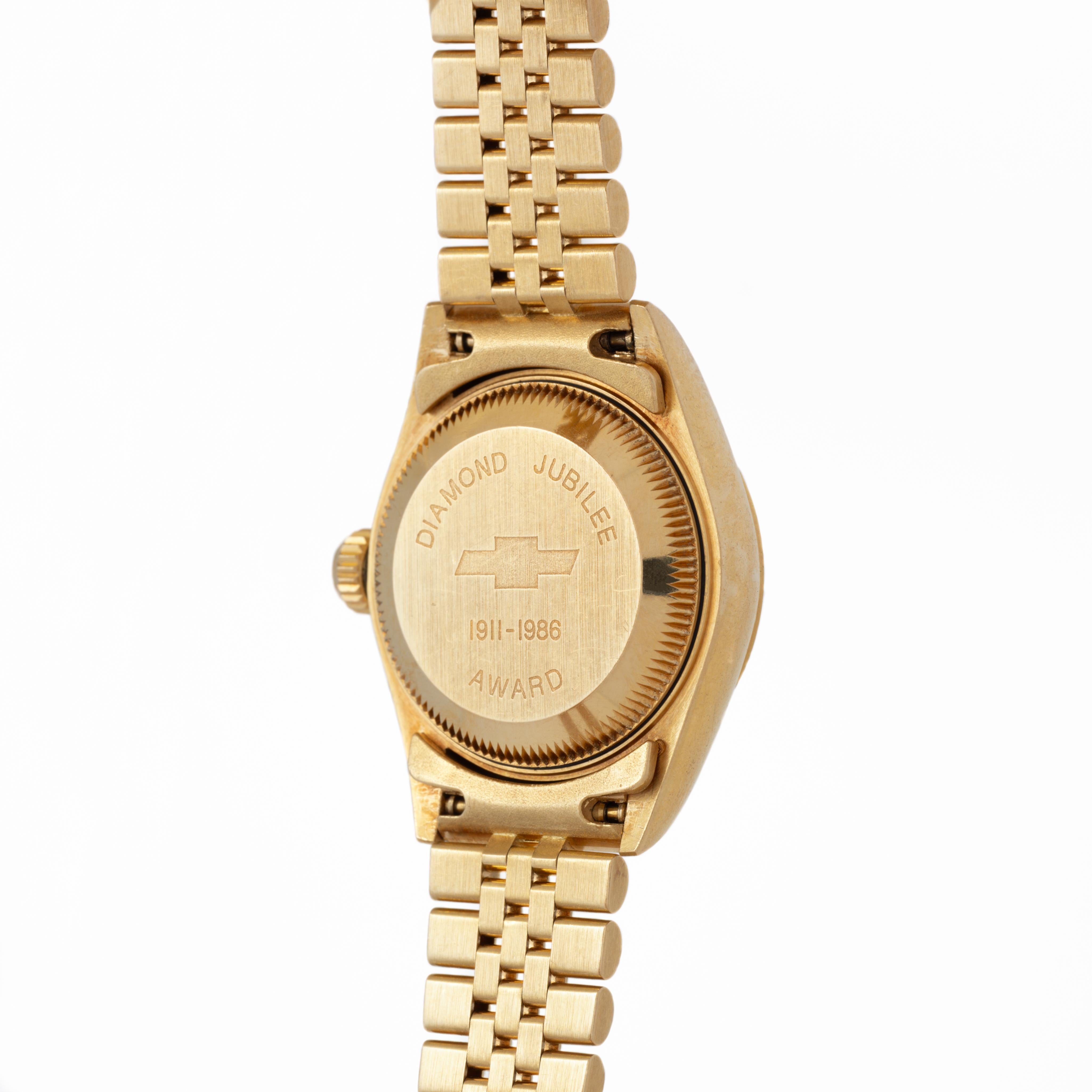 Vintage Rolex DateJust Model 69178 18 Karat Yellow Gold rare Chevrolet Dial Box For Sale 3