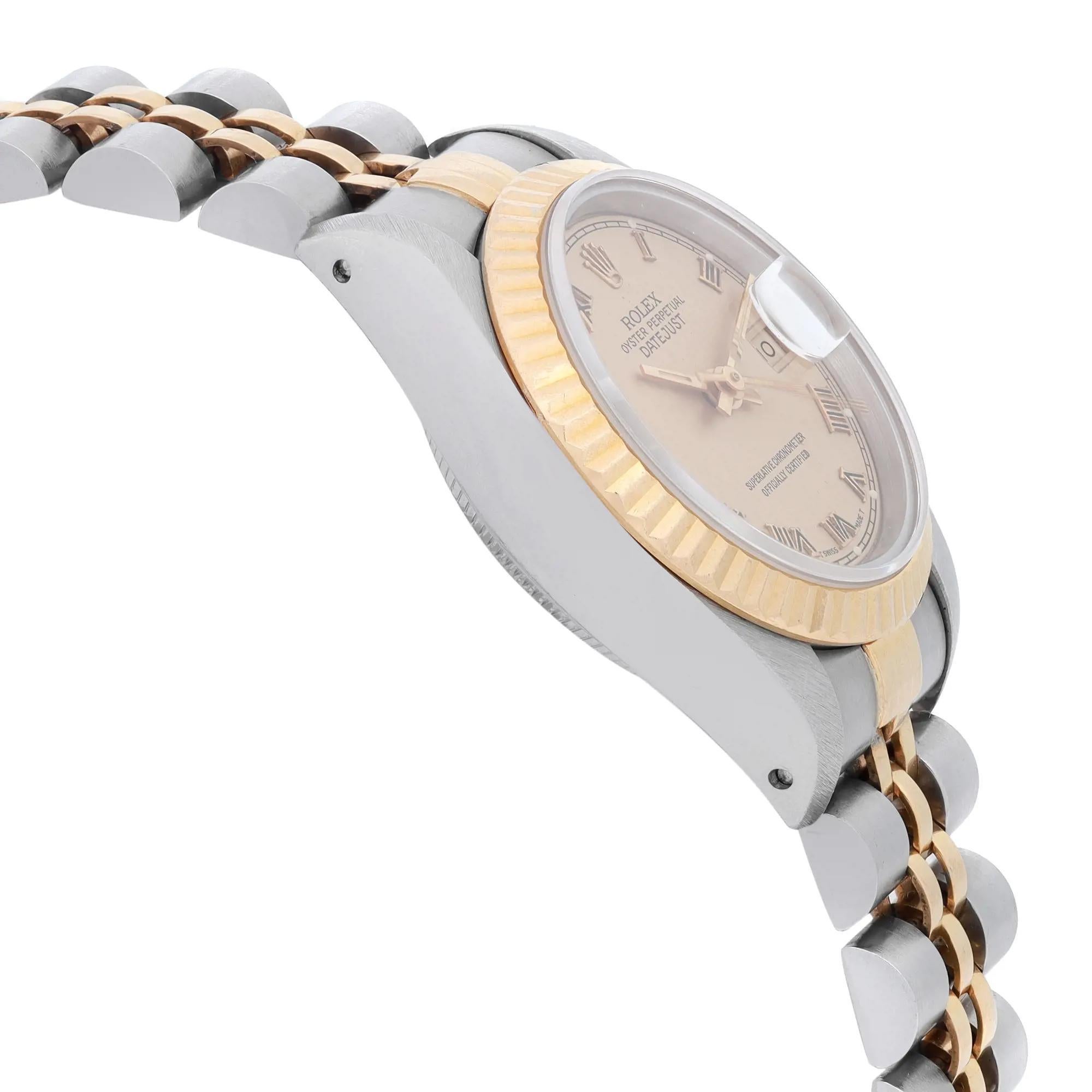 Women's Vintage Rolex Datejust No Holes 18k Gold Steel Champagne Dial Watch 69173