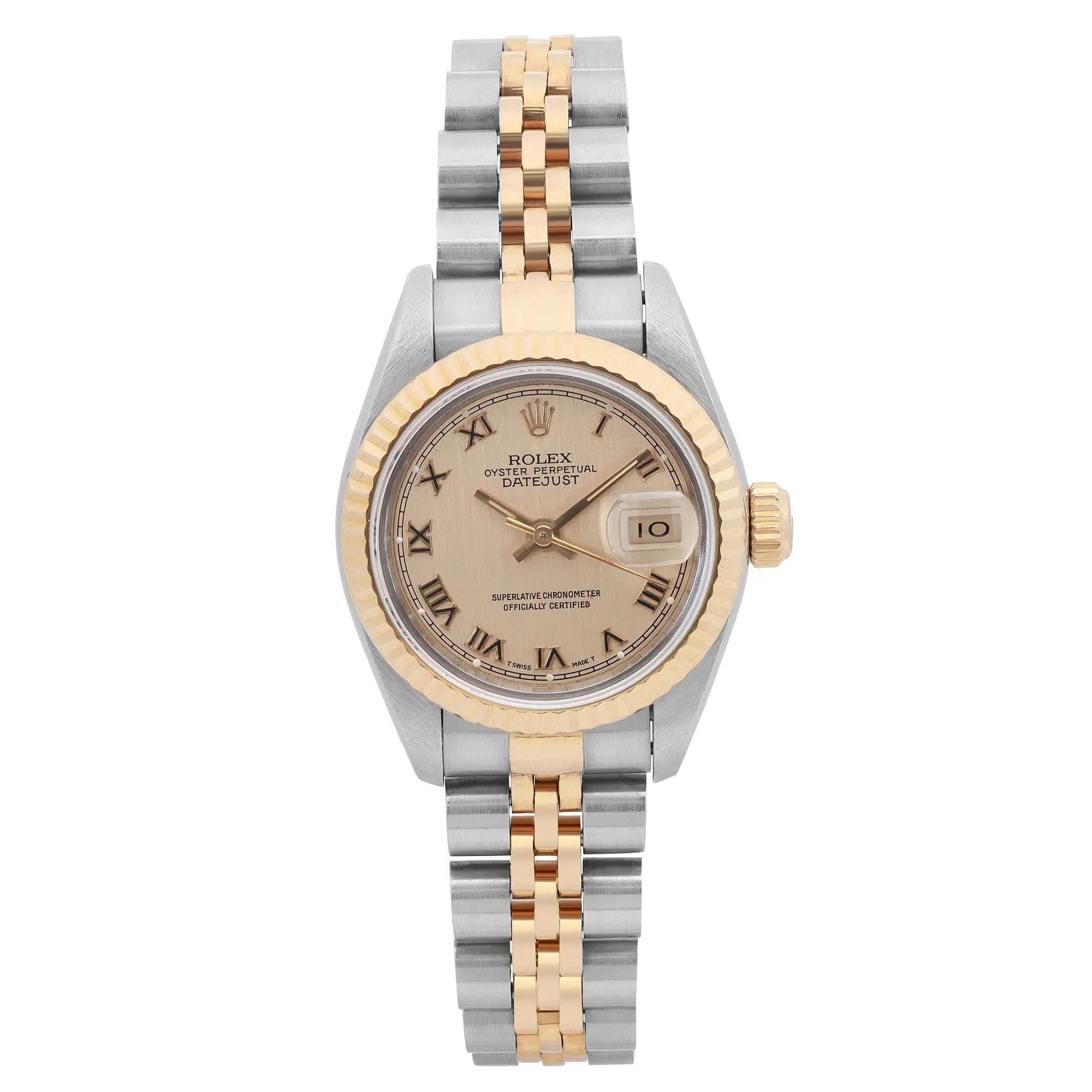 Rolex Datejust No Holes 18K Gold Stahl-Champagner-Zifferblatt 69173