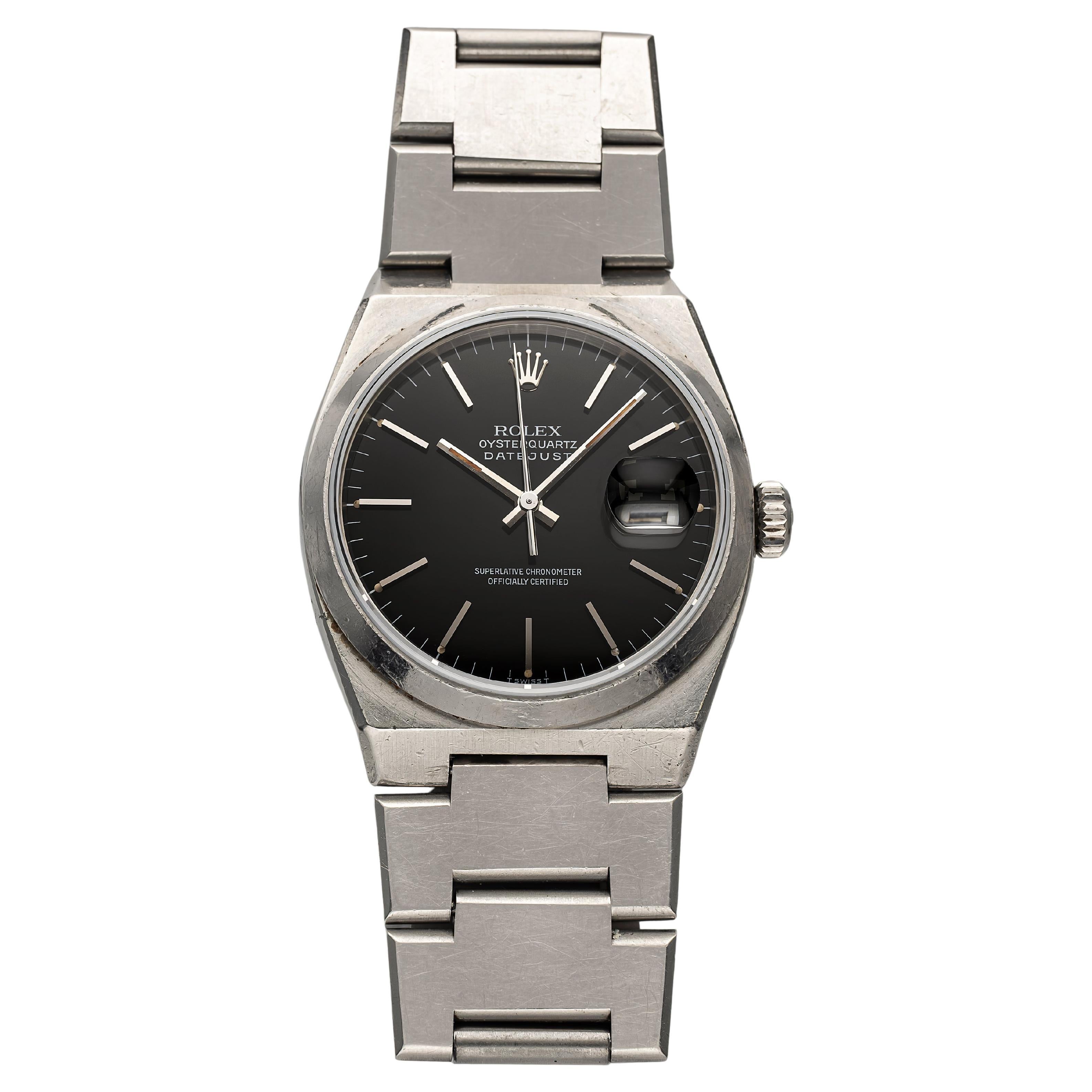 Vintage Rolex Datejust Oysterquartz Ref 17000 1980s Quartz Black Dial 36mm Case For Sale