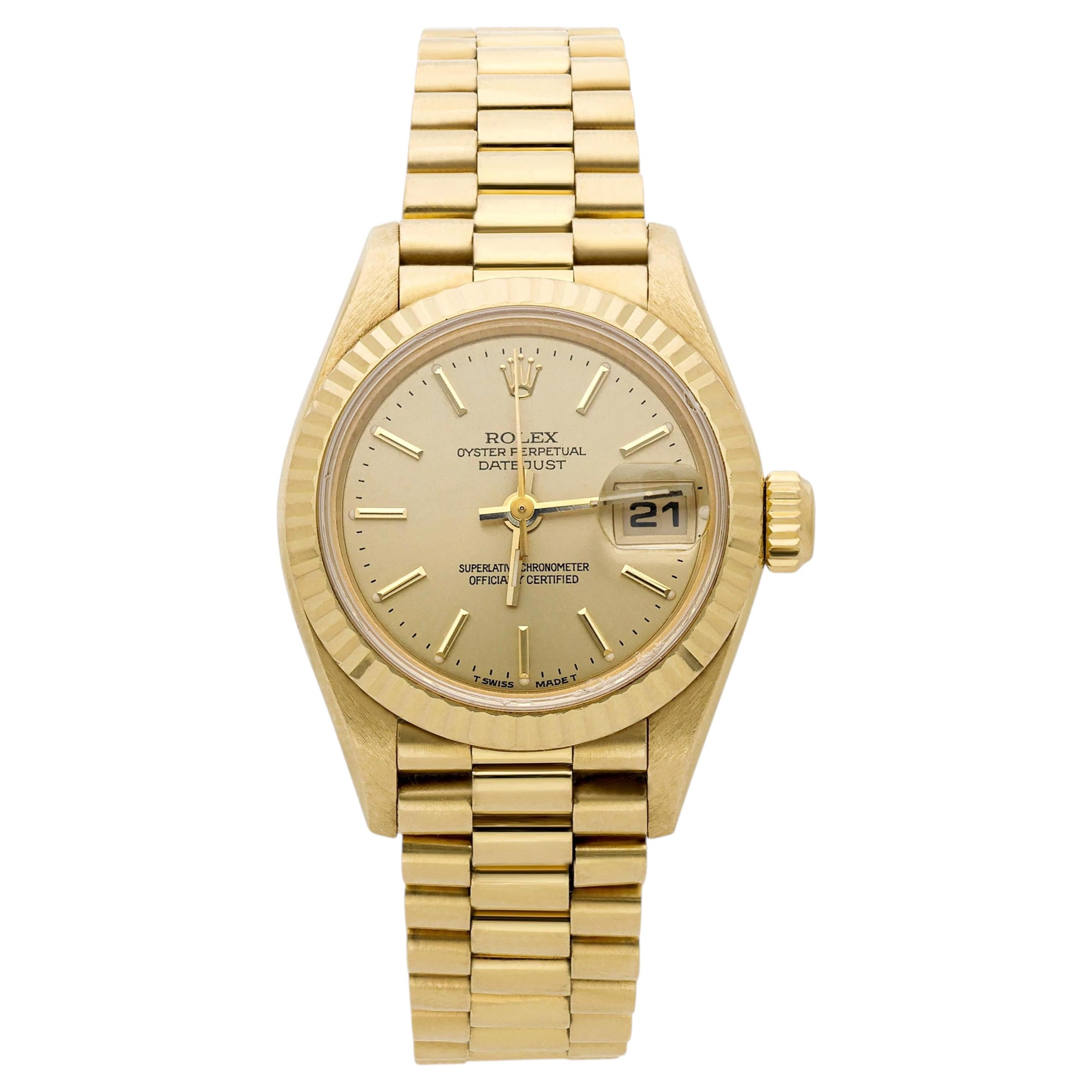 Reloj Vintage Rolex Datejust President 26mm 18K Oro Esfera Champán Acanalado