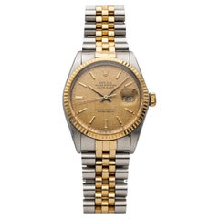 Vintage Rolex Datejust Ref 16013 1980s Champagne Linen Dial 36mm Two Tone Case.