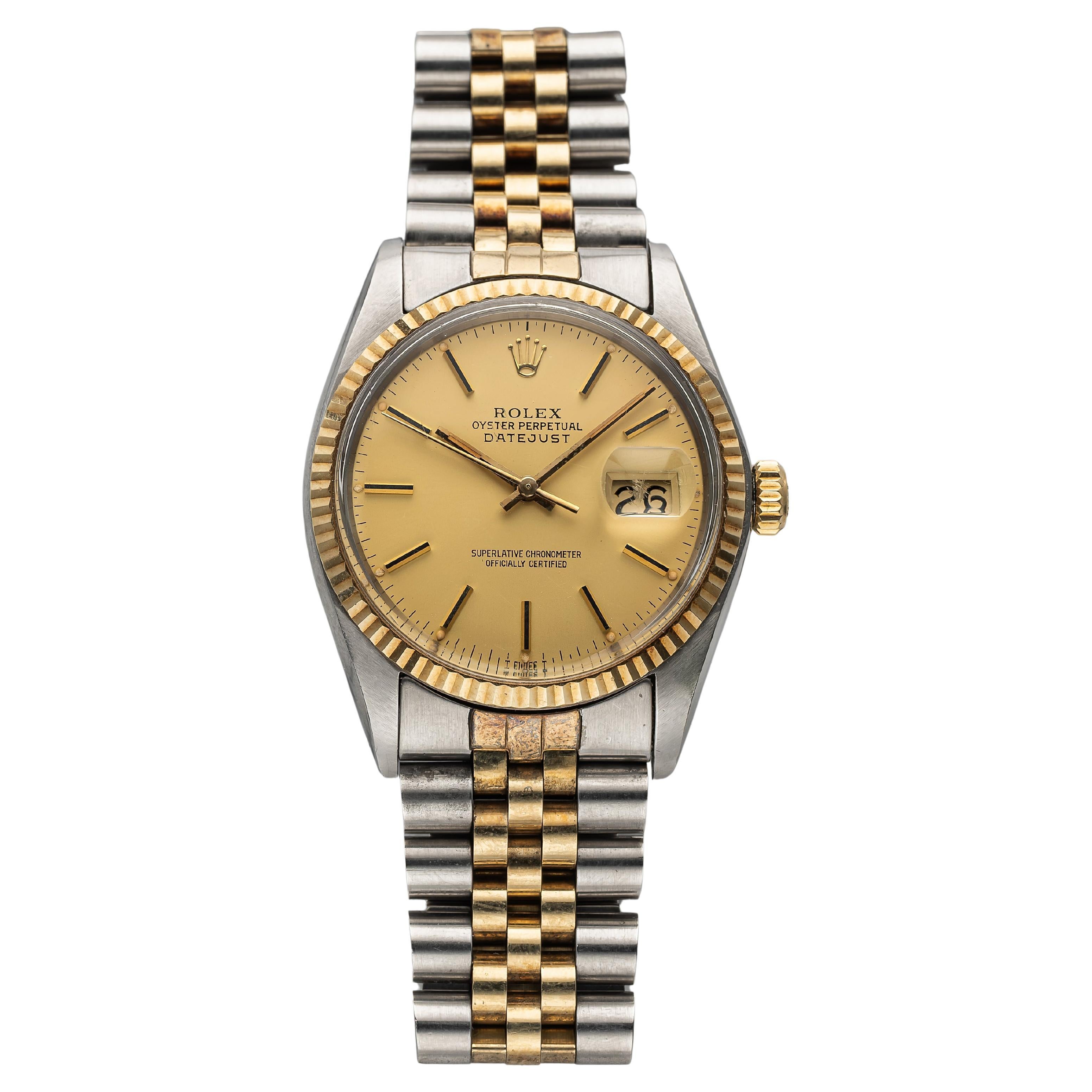 Vintage Rolex Datejust Ref 16013 1980s Matte Lemon Dial 36mm Two Tone Case.