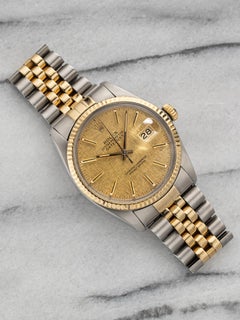 Vintage Rolex Datejust Ref 16013 80s Champagne Linen Dial 36mm Two Tone Case.