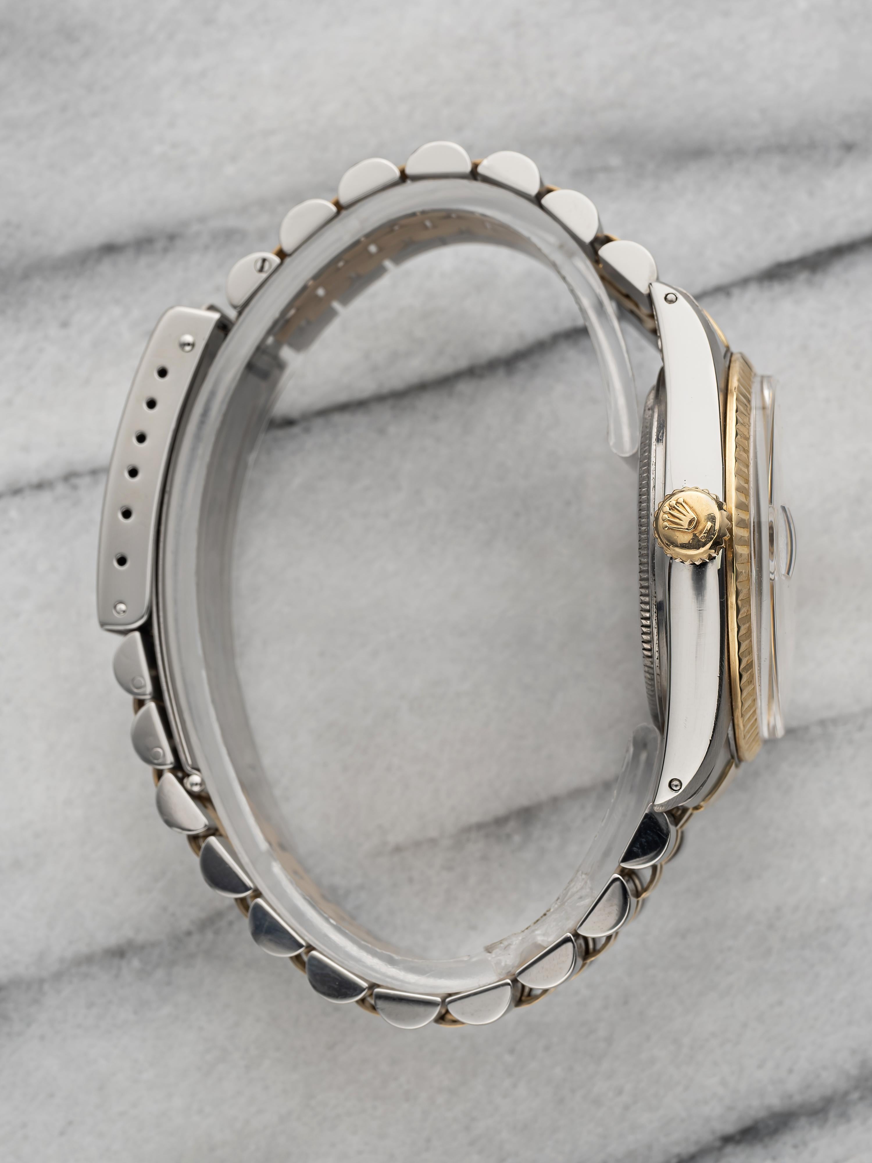 Femenino o masculino Vintage Rolex Datejust Ref 16013 80s Champagne Linen Dial 36mm Two Tone Case. en venta