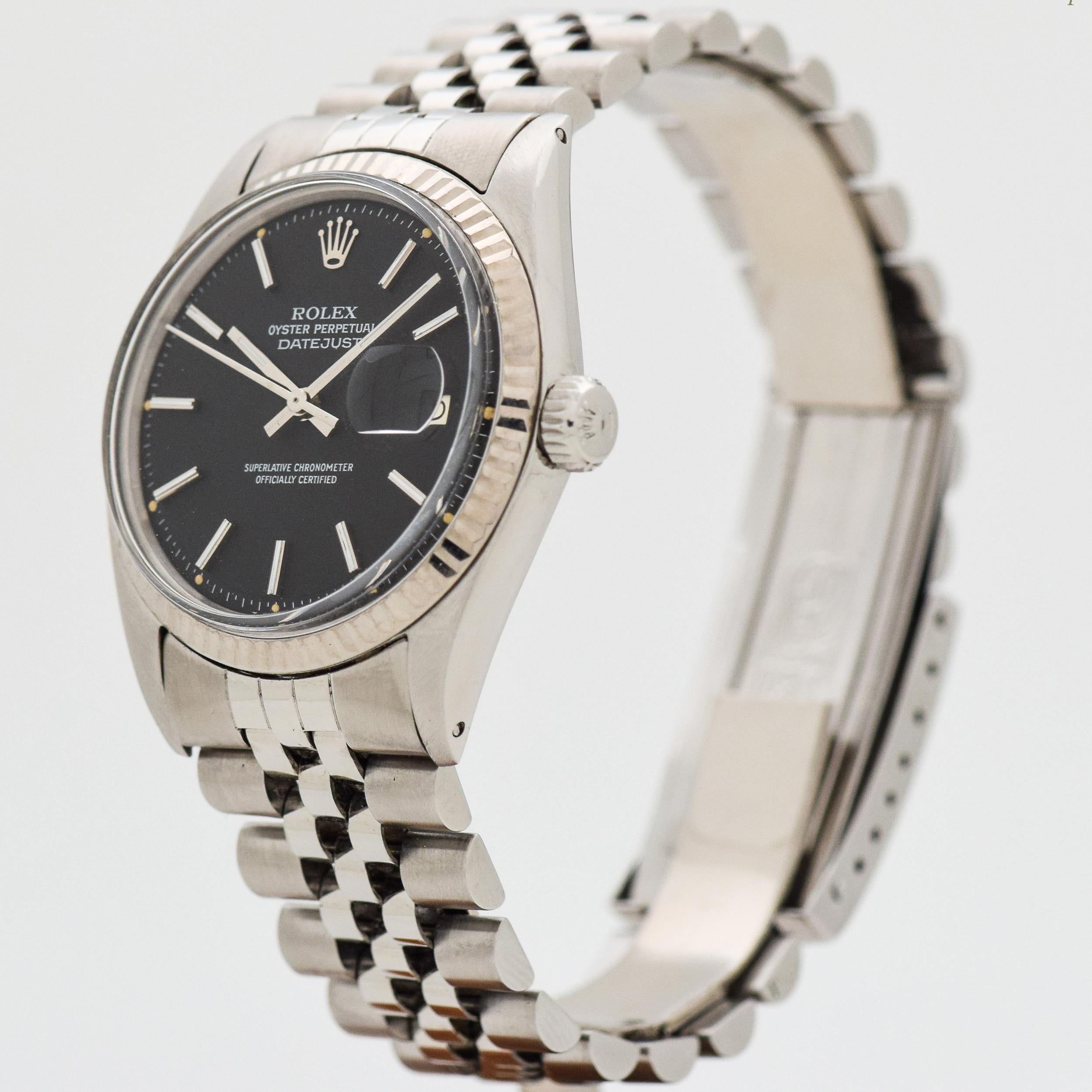 Vintage Rolex Datejust Reference 1601 with Black Dial, 1977 In Excellent Condition In Beverly Hills, CA