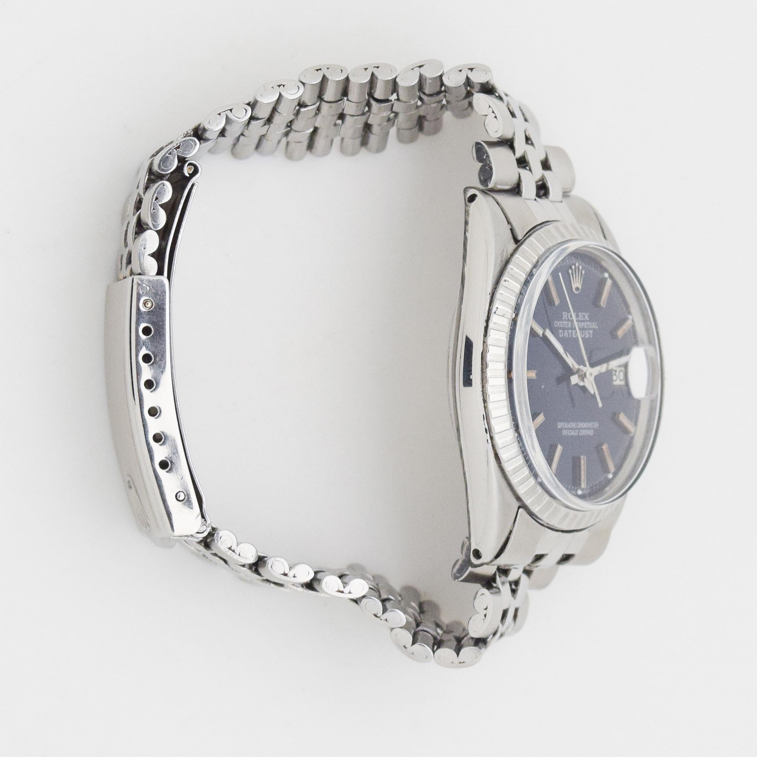 Women's or Men's Vintage Rolex Datejust Reference 1603 Stainless Steel Watch, 1963 For Sale