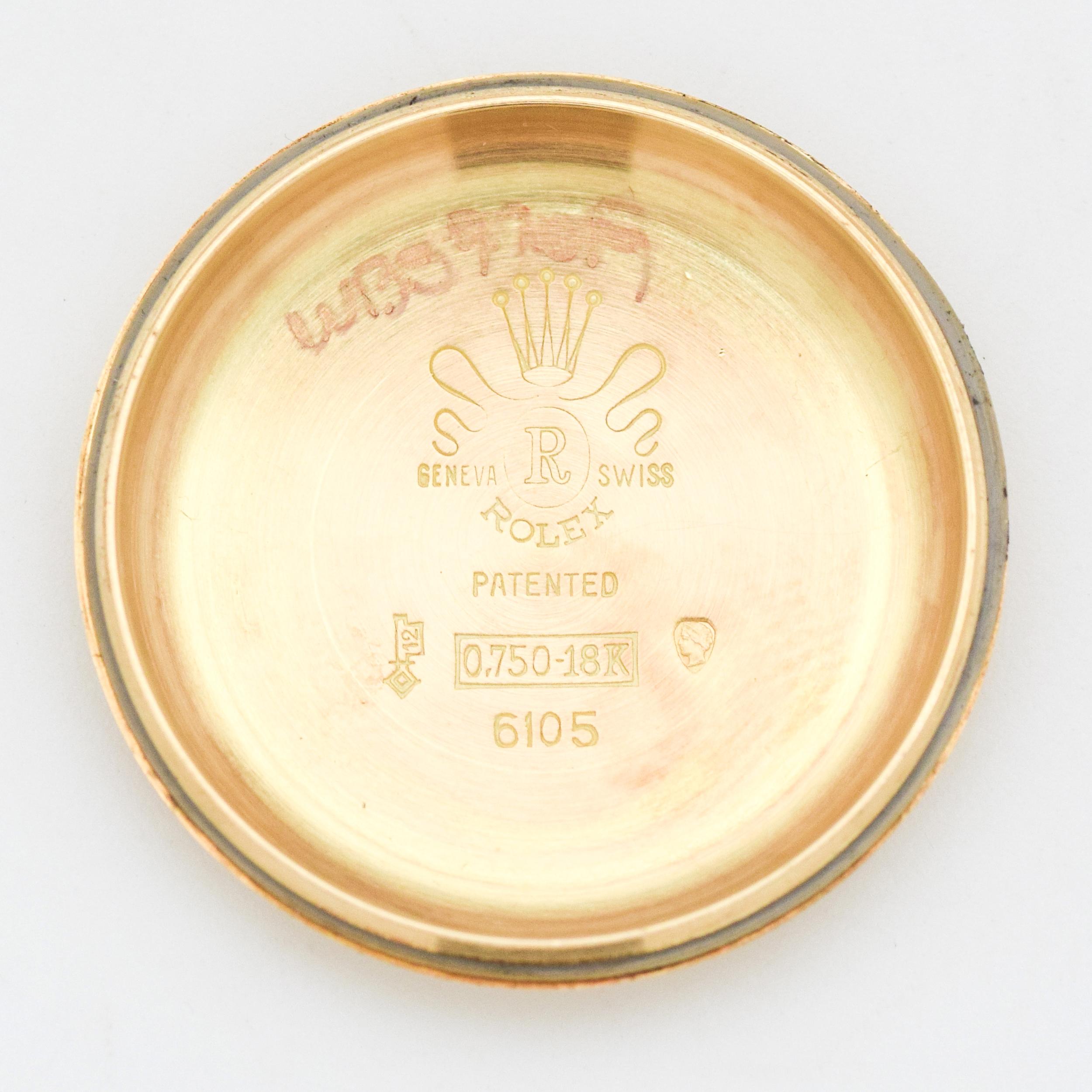 Vintage Rolex Datejust Reference 6105 Ovettone 18 Karat Yellow Gold Watch, 1952 For Sale 3