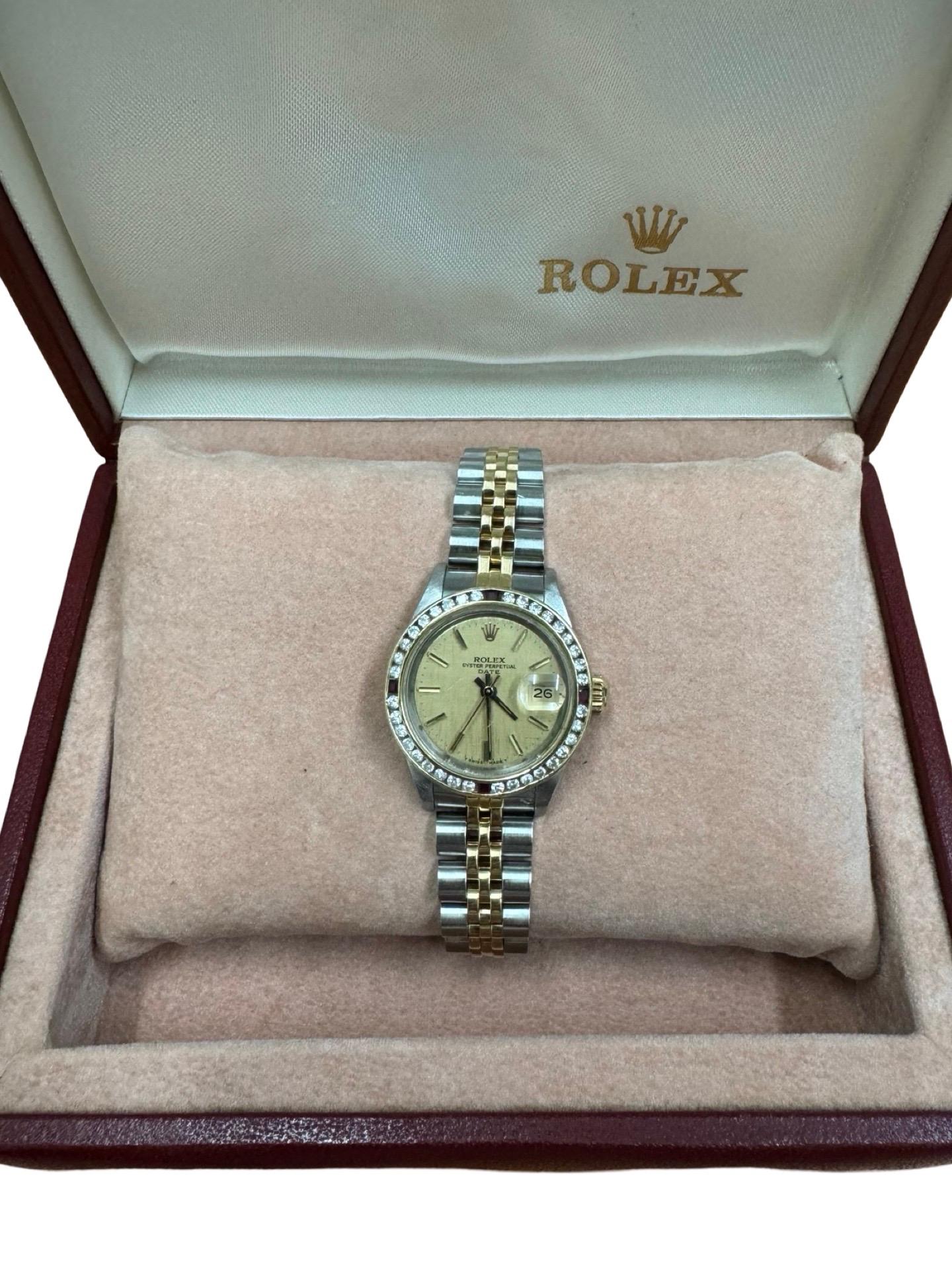 Taglio rotondo Rolex Datejust rubino con lunetta di diamanti, orologio da donna 69173 in vendita