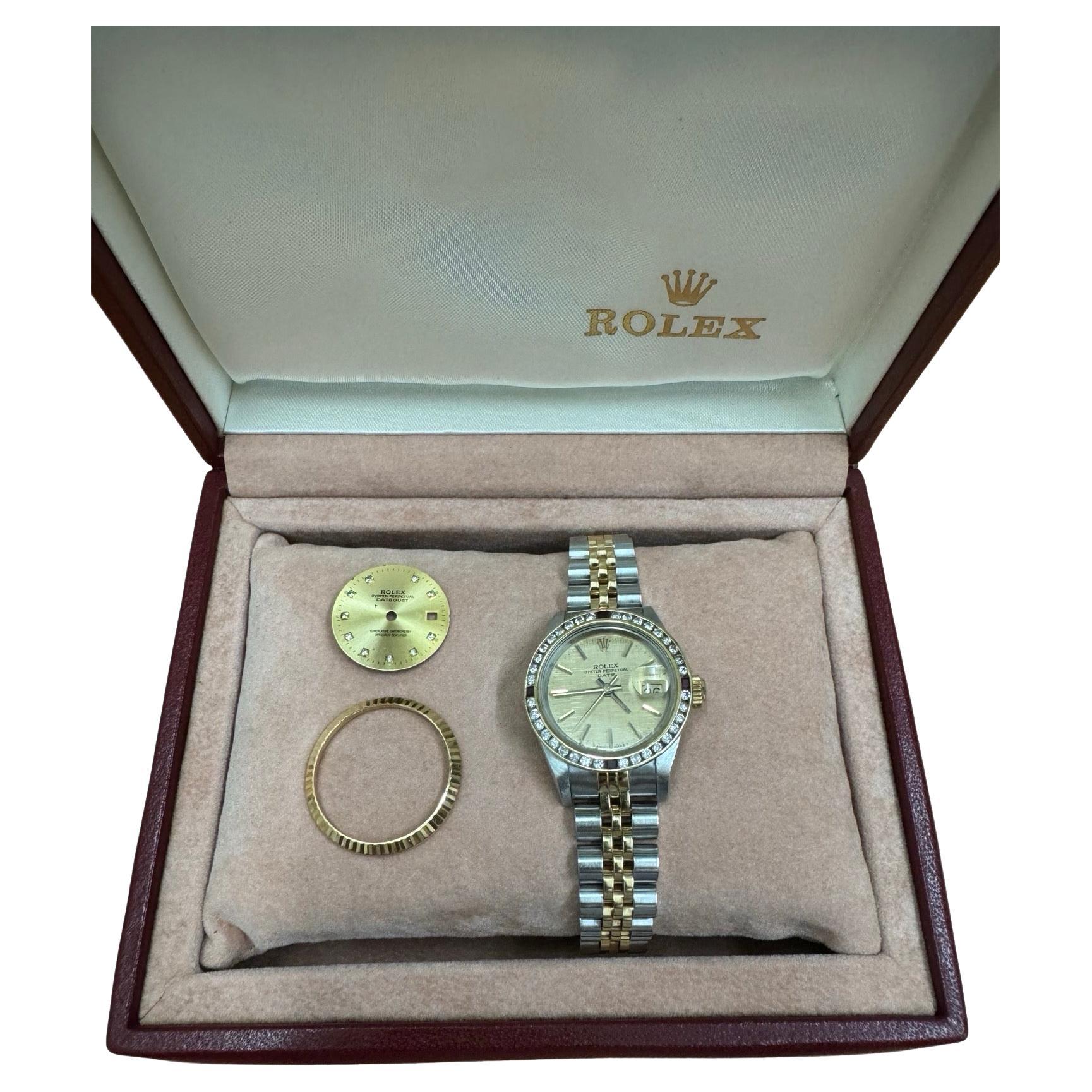 Vintage Rolex Datejust Ruby Diamond Bezel Ladies Watch 69173 en vente