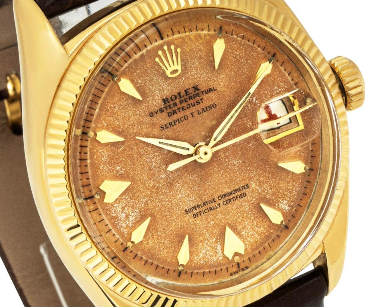 Men's Vintage Rolex Datejust Serpico Y Latino Patina Dial 6605 For Sale