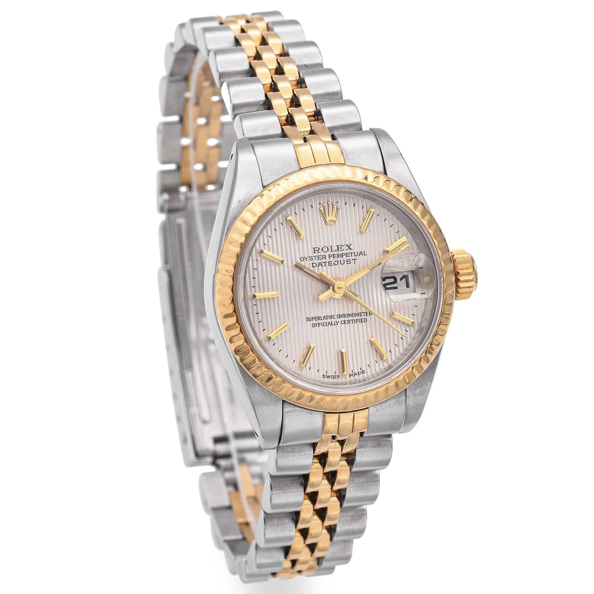 Vintage Rolex Datejust Tapestry Dial Two Tone Ladies Watch Ref.69173 In Good Condition In New York, NY