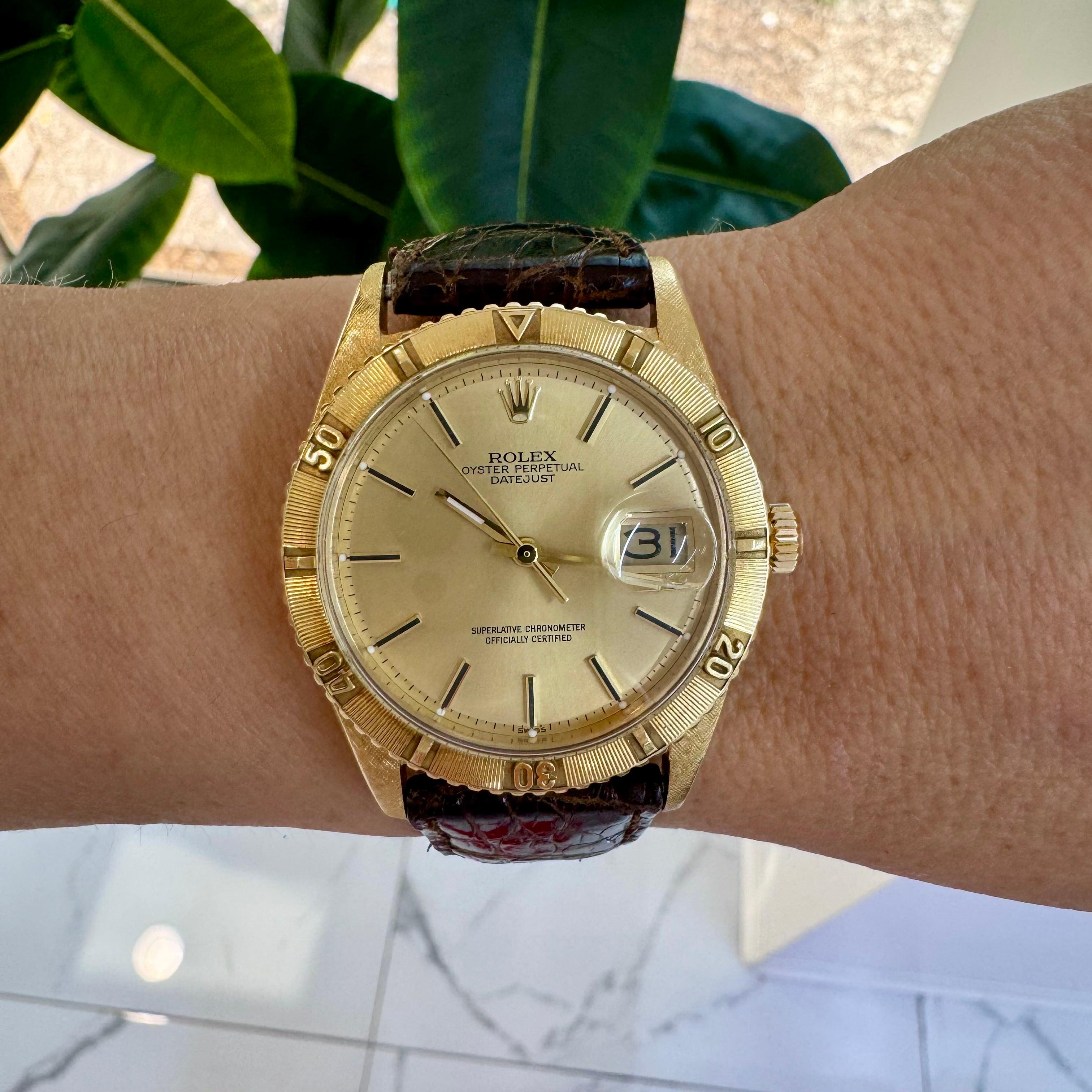 Vintage Rolex Datejust Turn-O-Graph Oyster Thunderbird 36MM 1625 Bark Gold Uhr im Angebot 6