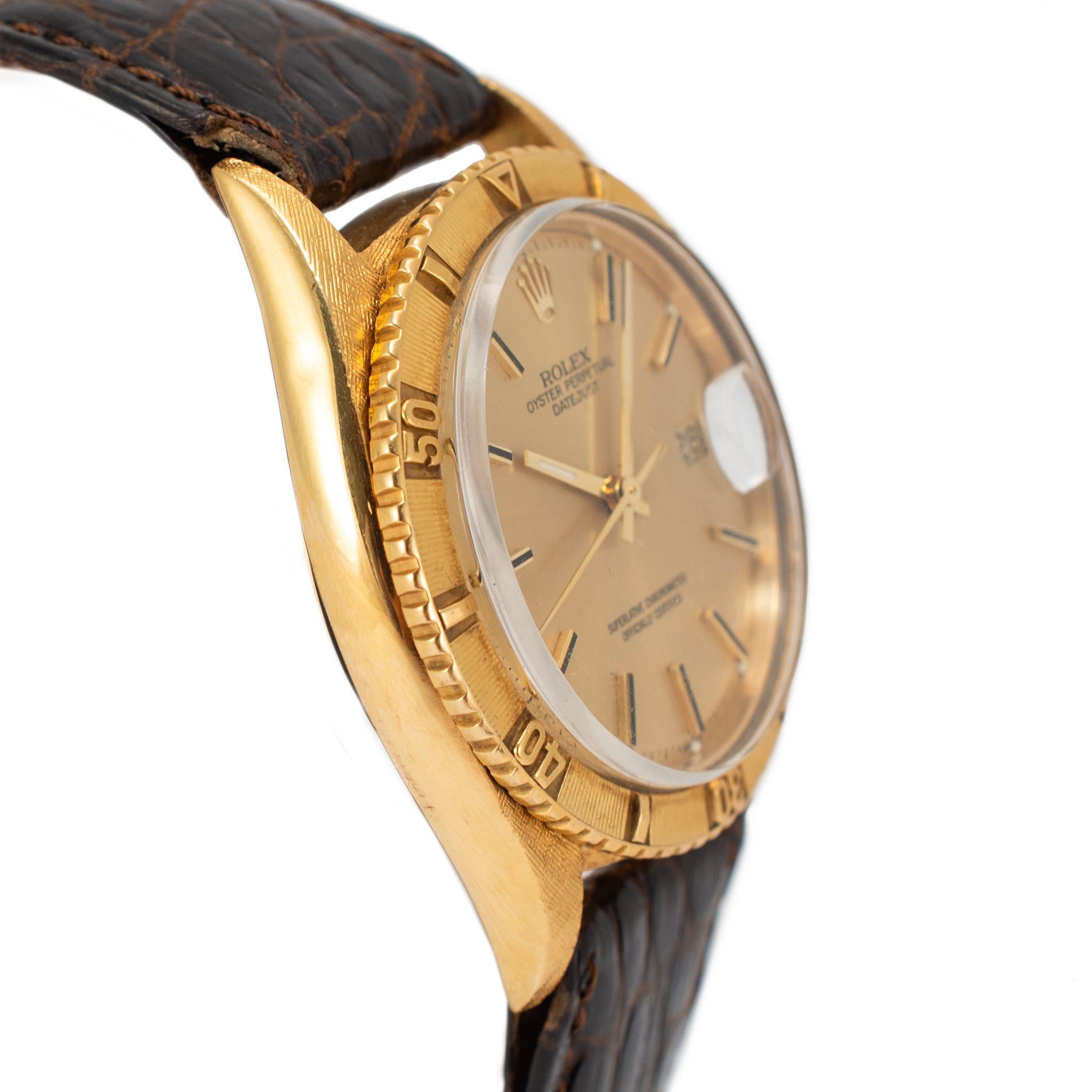 Reloj Vintage Rolex Datejust Turn-O-Graph Oyster Thunderbird 36MM 1625 Bark Gold en Excelente estado para la venta en Houston, TX