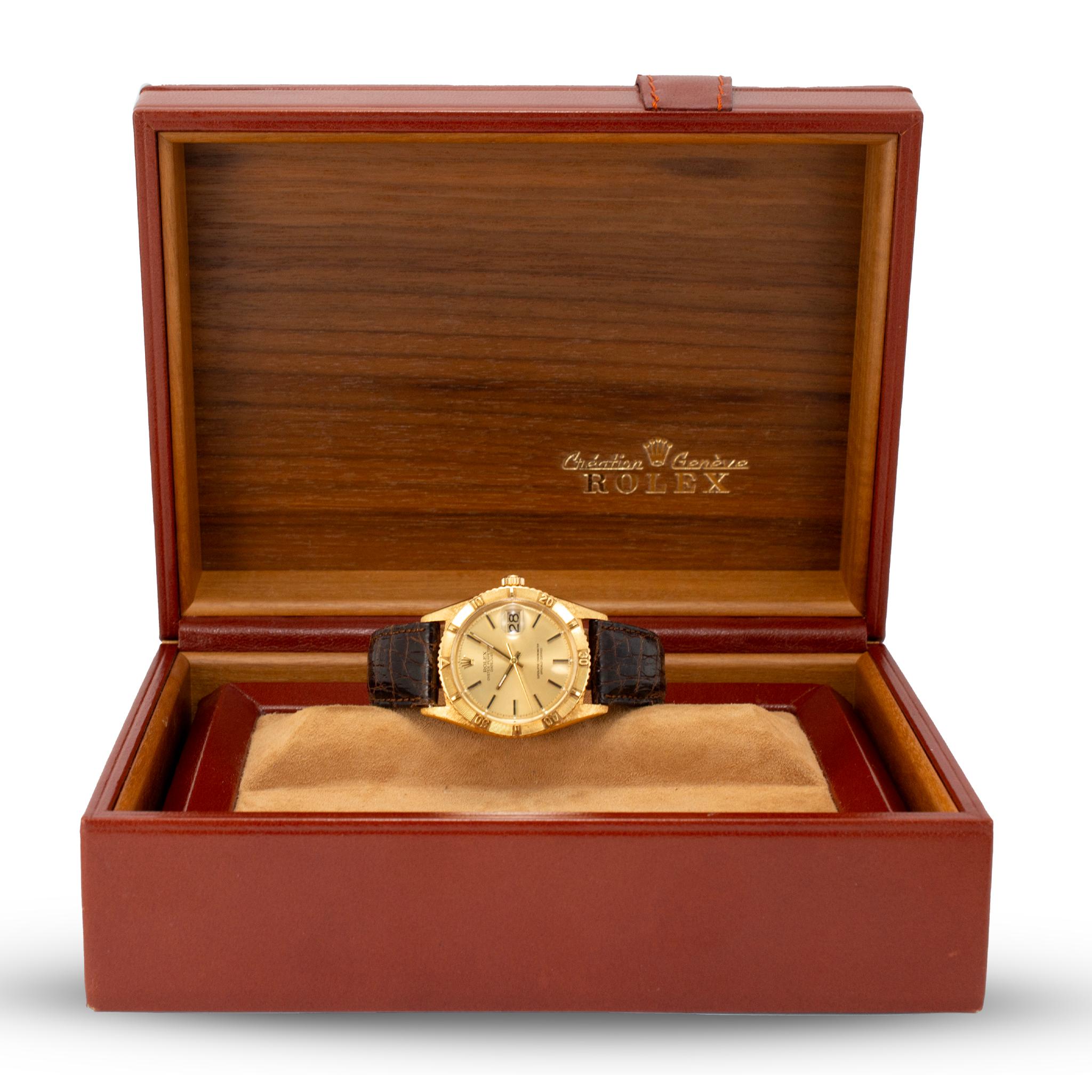 Reloj Vintage Rolex Datejust Turn-O-Graph Oyster Thunderbird 36MM 1625 Bark Gold en venta 5