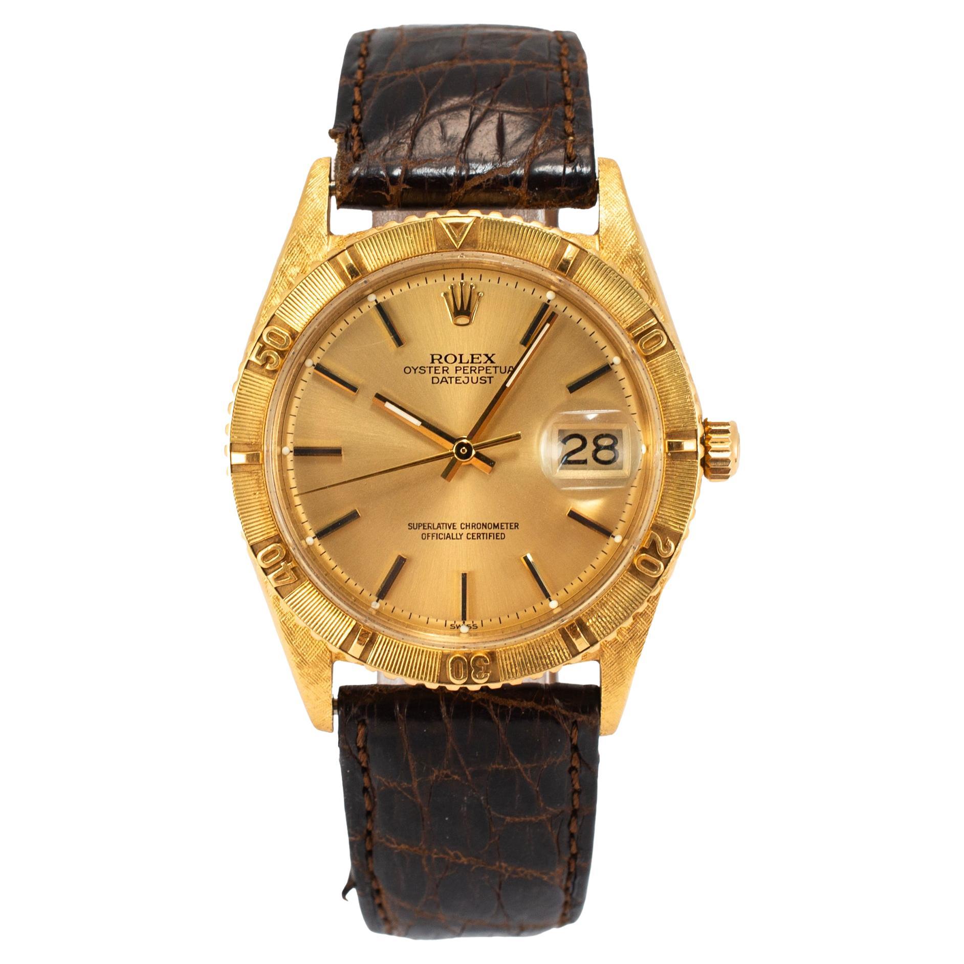Reloj Vintage Rolex Datejust Turn-O-Graph Oyster Thunderbird 36MM 1625 Bark Gold en venta