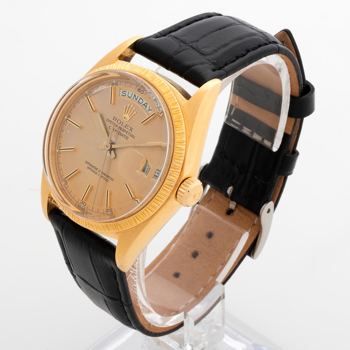 Vintage Rolex Day Date 1807 Wristwatch, Yellow Gold Case, Bark Bezel, Swiss Dial 1