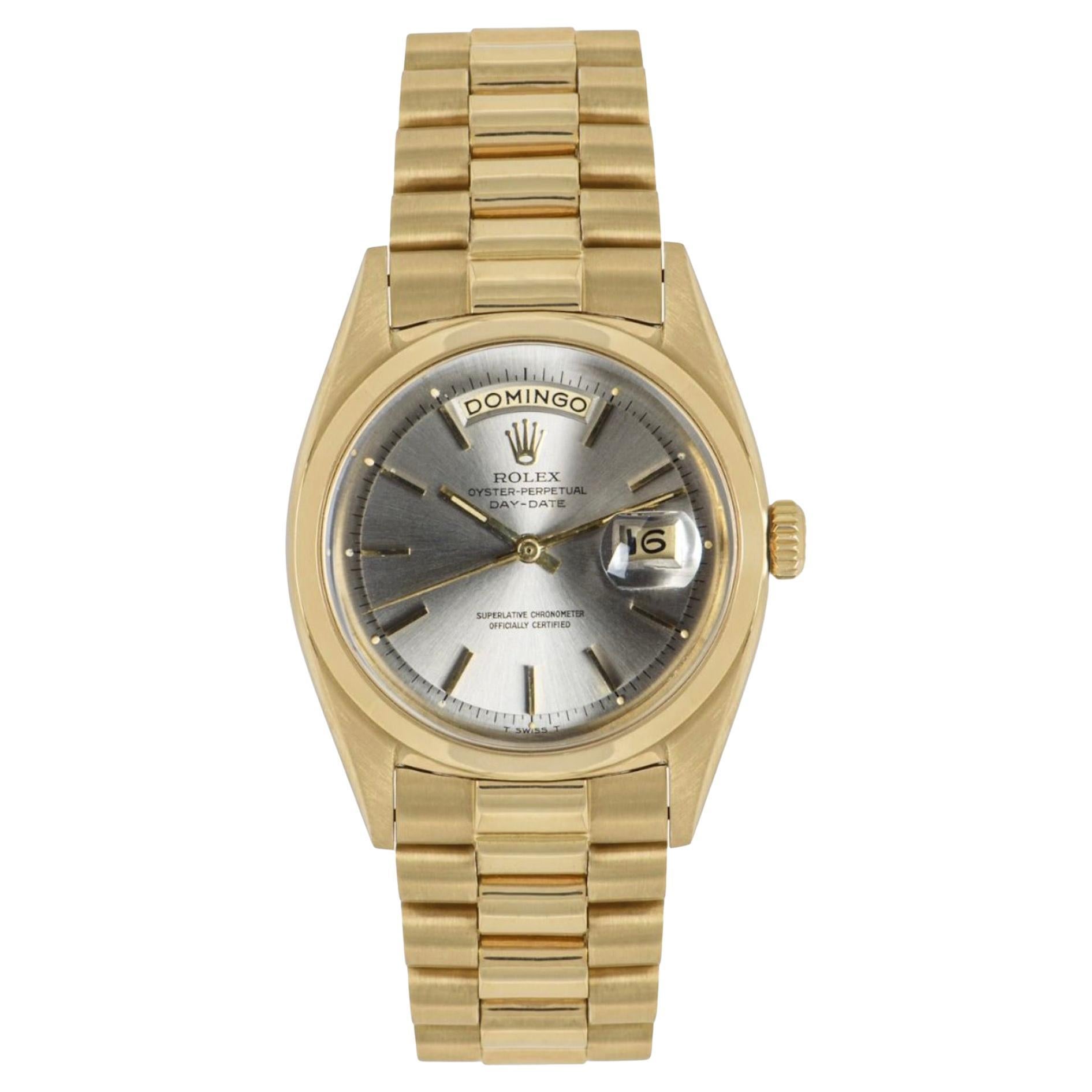 Vintage Rolex Day-Date 18K Yellow Gold Silver Dial 1802 For Sale